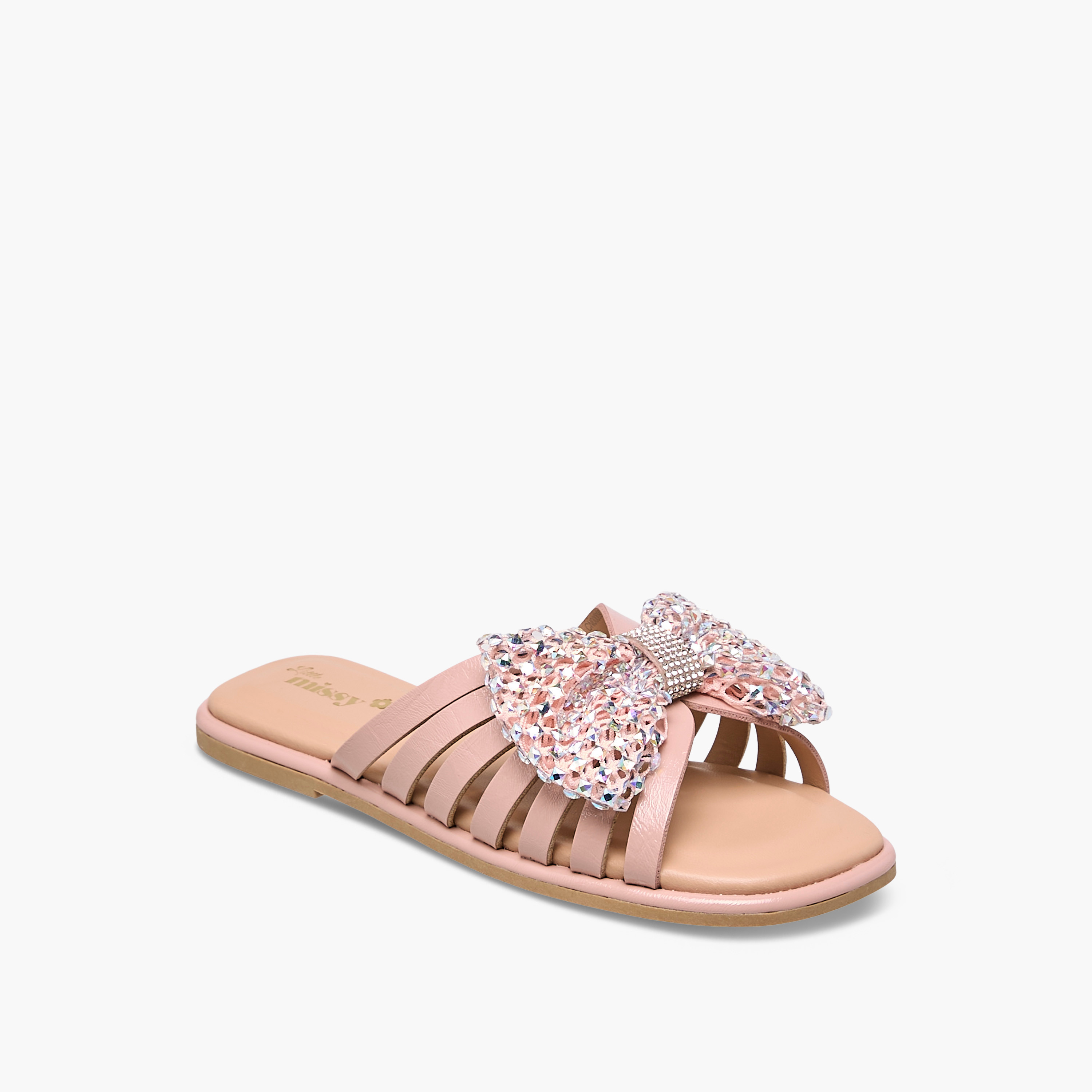 Little Missy Embellished Bow Accent Slip-On Flat Sandals-girls-shoes-sandals-image-2