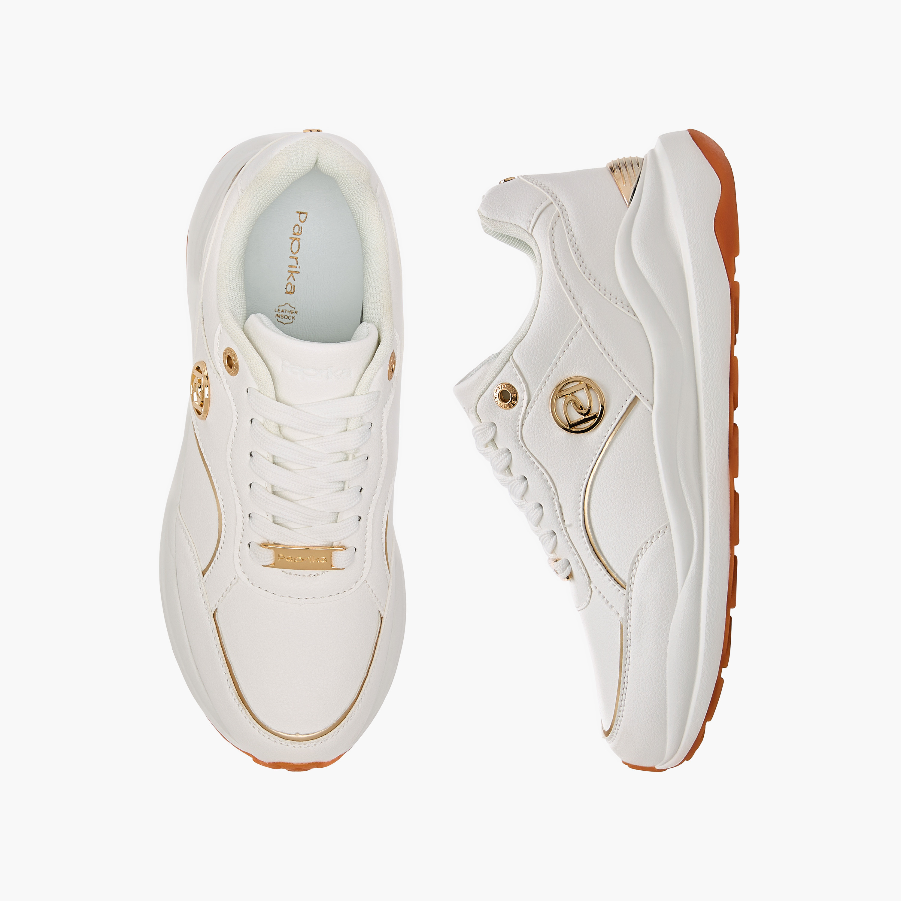 Paprika Panelled Sneakers with Metal Accent and Lace-Up Closure-women-shoes-sneakers-image-1