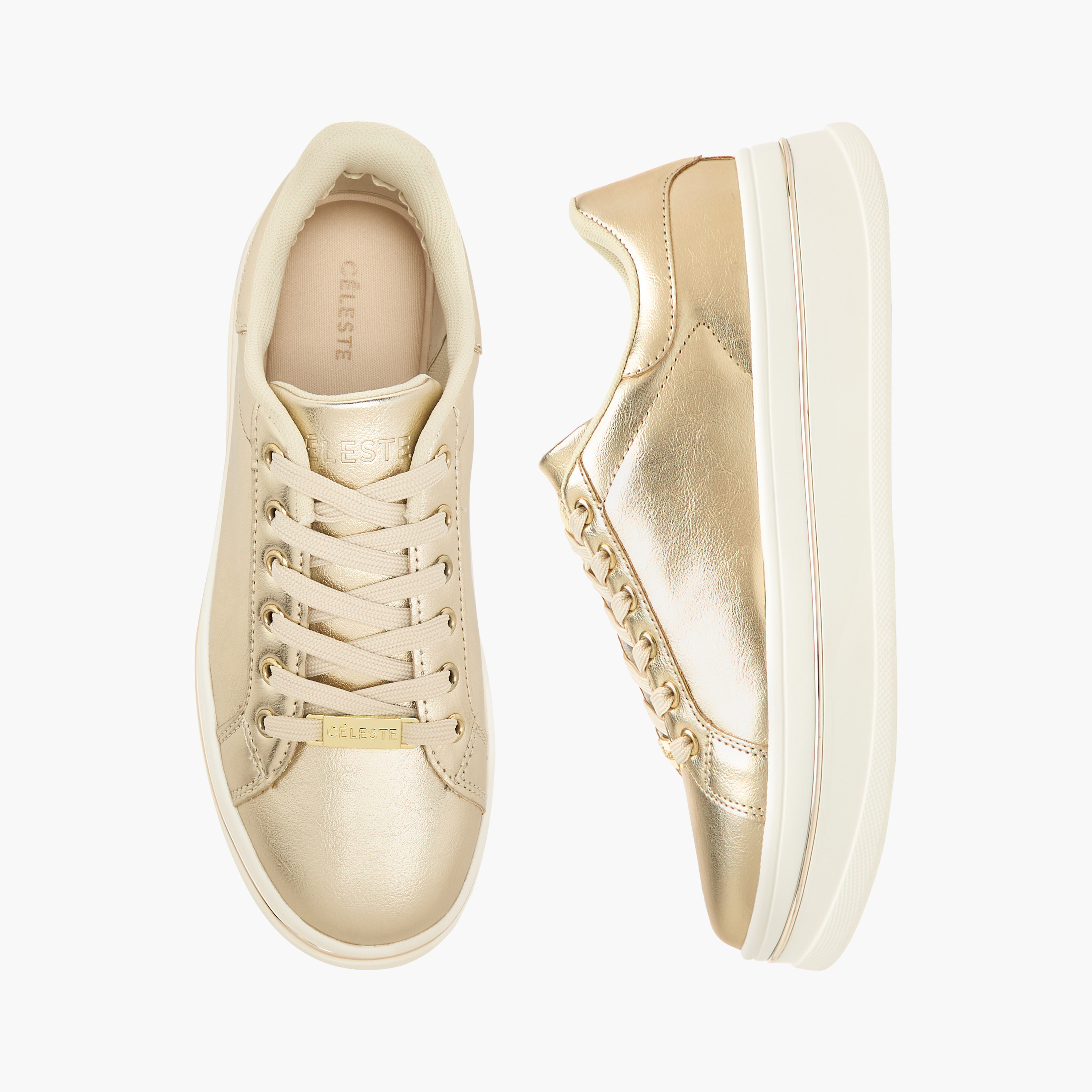 Celeste Women's Metallic Ankle Sneakers with Lace-Up Closure-women-shoes-sneakers-image-1