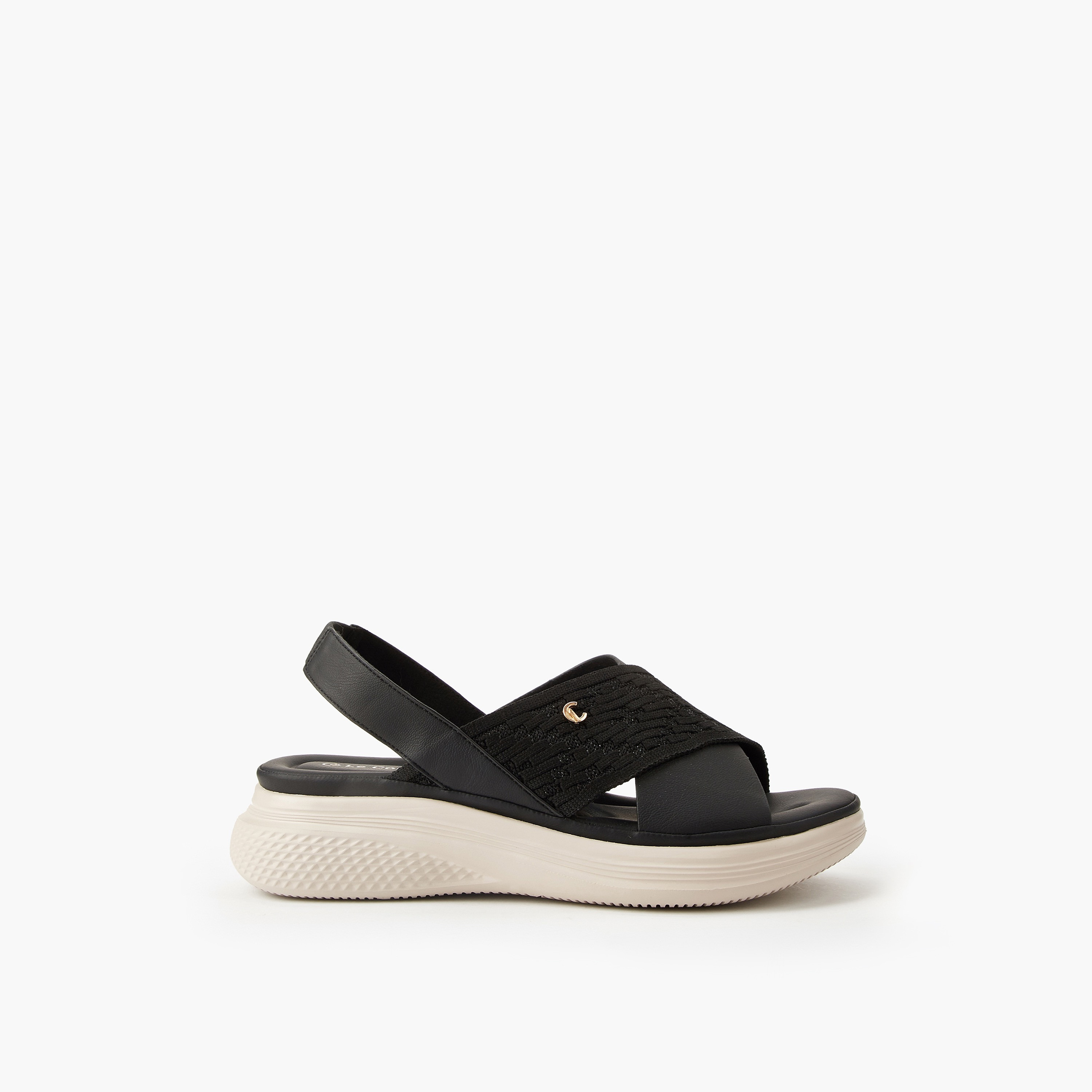 Le Confort Women Knit Textured Cross Strap Sandals-women-shoes-sandals-heeled-image-2