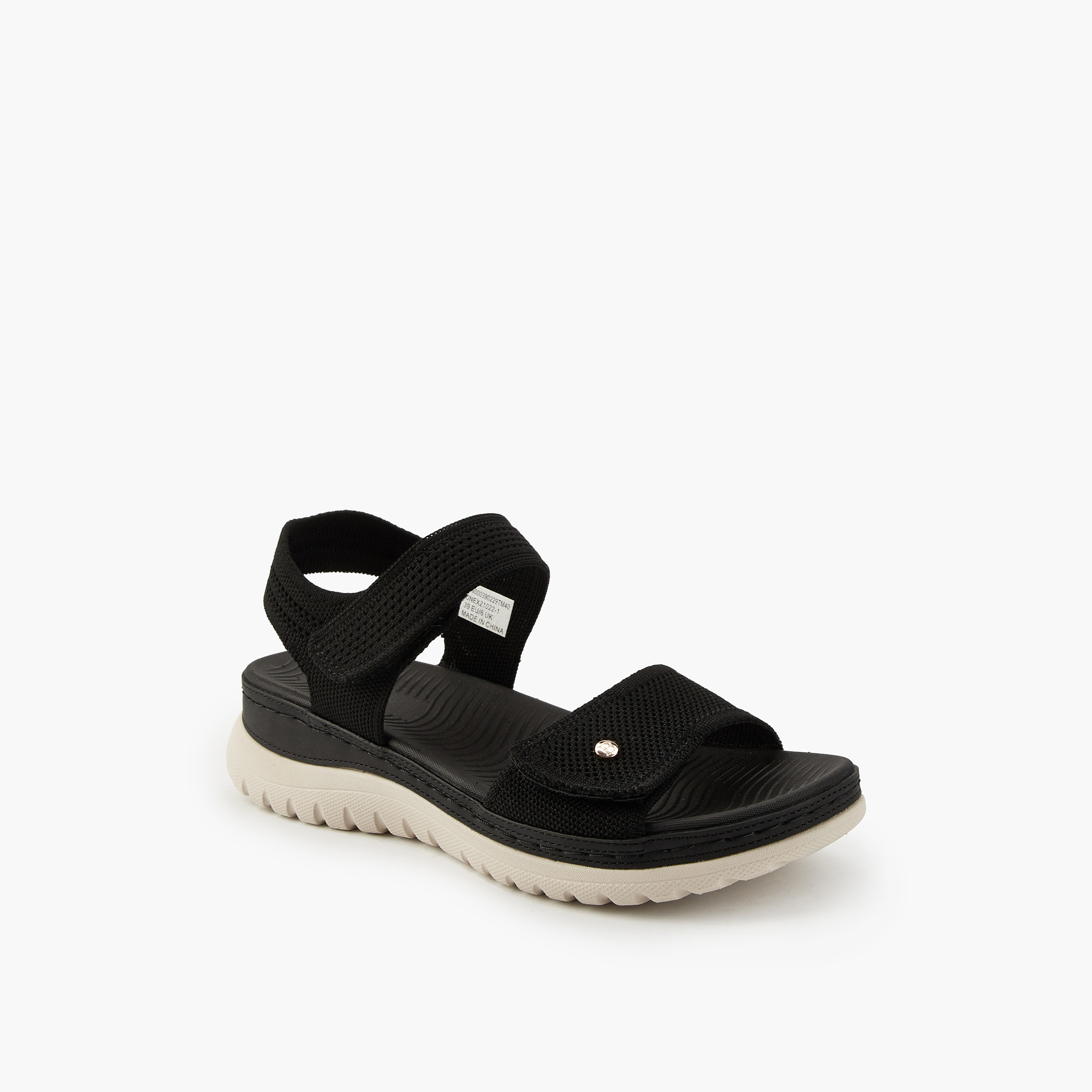 Flora Bella Textured Open Toe Sandals with Hook and Loop Closure-women-shoes-flats-sandals-image-3