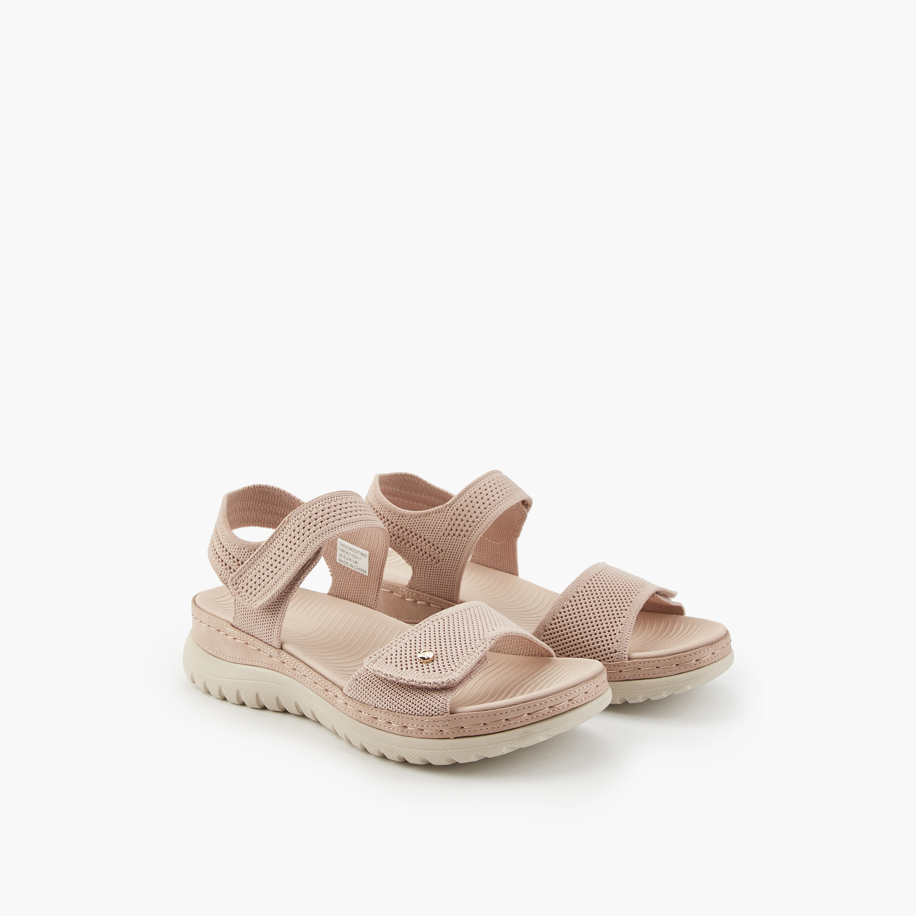 Flora Bella Textured Open Toe Sandals with Hook and Loop Closure-women-shoes-flats-sandals-image-1