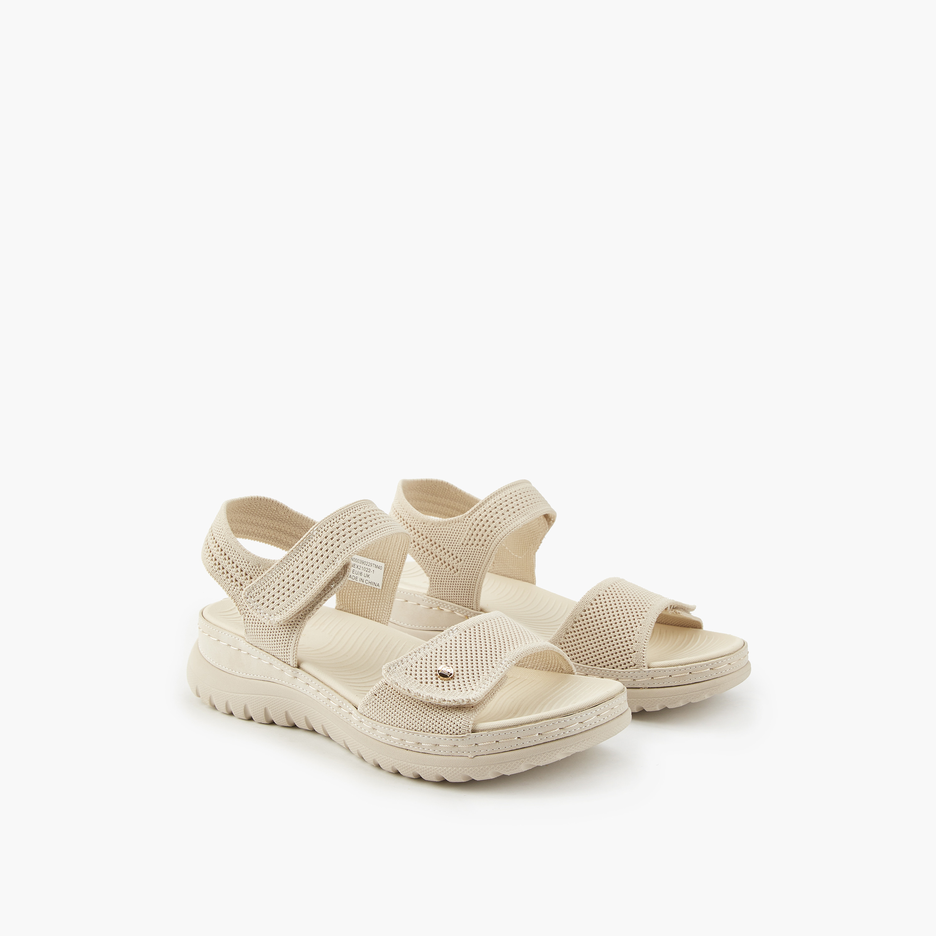 Flora Bella Textured Open Toe Sandals with Hook and Loop Closure-women-shoes-flats-sandals-image-1