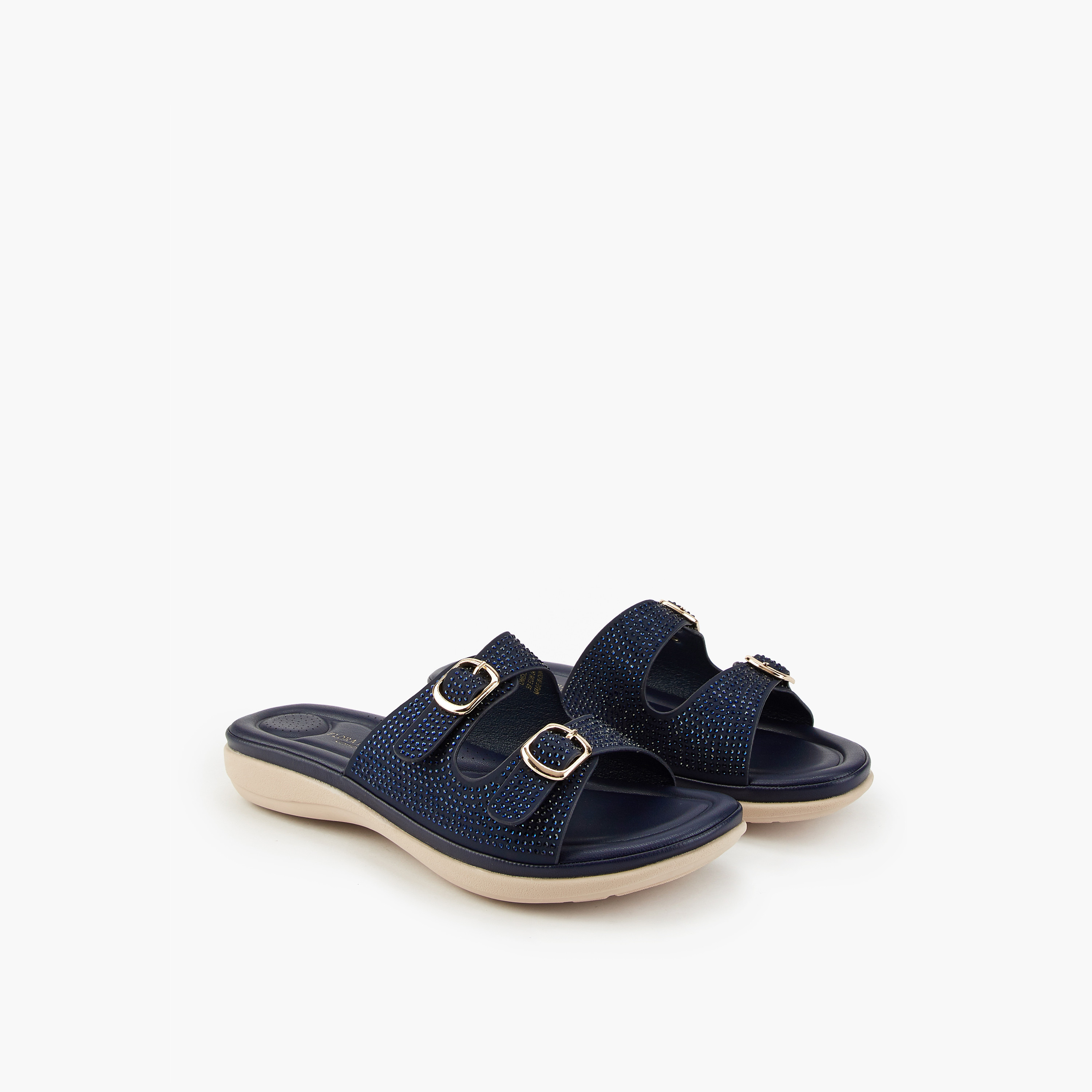 Flora Bella Embellished Buckle Detail Slip-On Sandals-women-shoes-flats-sandals-image-1