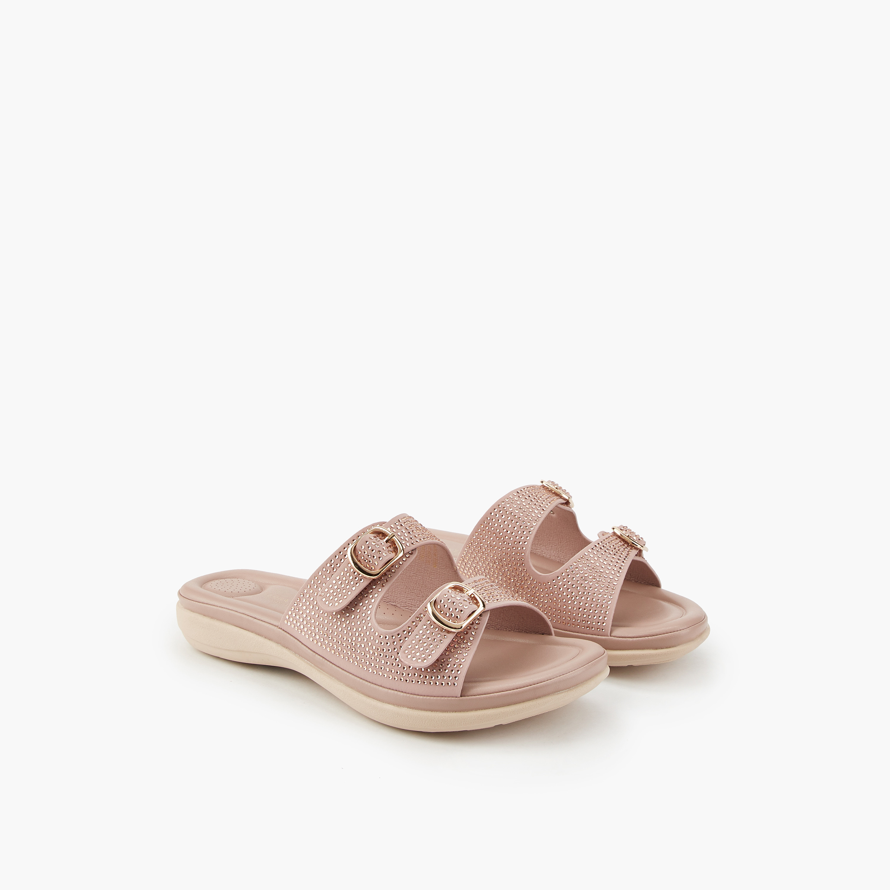 Flora Bella Embellished Buckle Detail Slip-On Sandals-women-shoes-flats-sandals-image-1