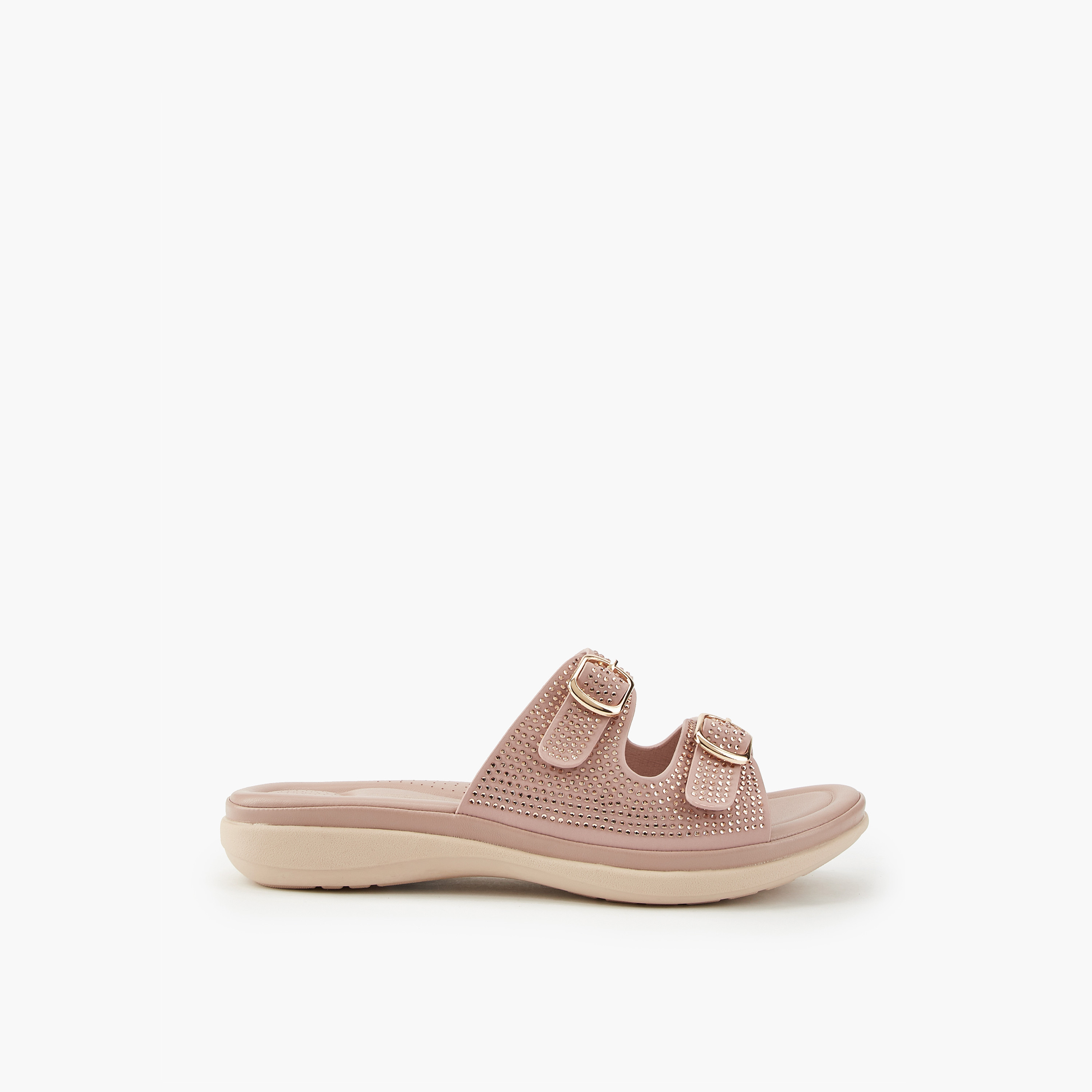 Flora Bella Embellished Buckle Detail Slip-On Sandals-women-shoes-flats-sandals-image-2