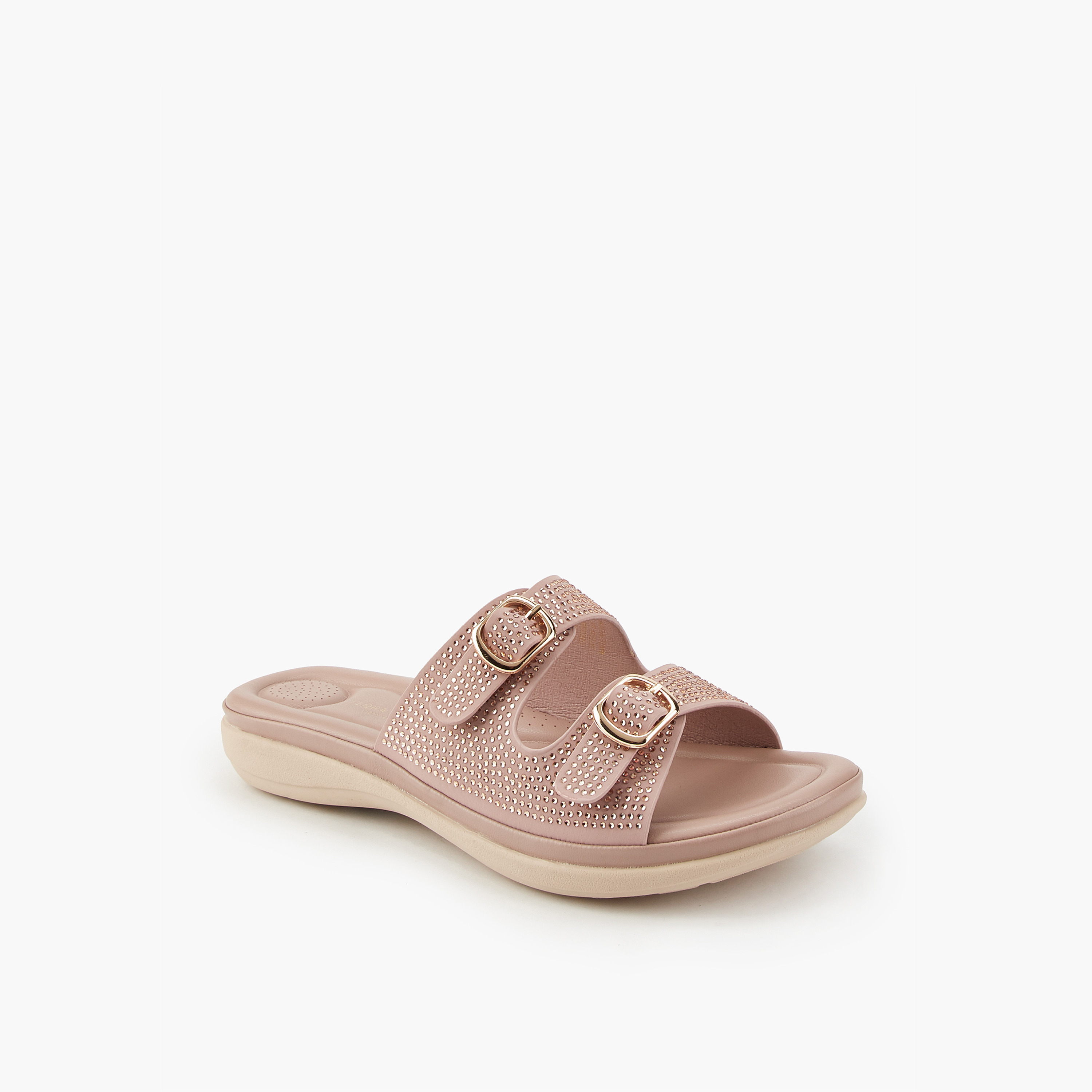 Flora Bella Embellished Buckle Detail Slip-On Sandals-women-shoes-flats-sandals-image-3