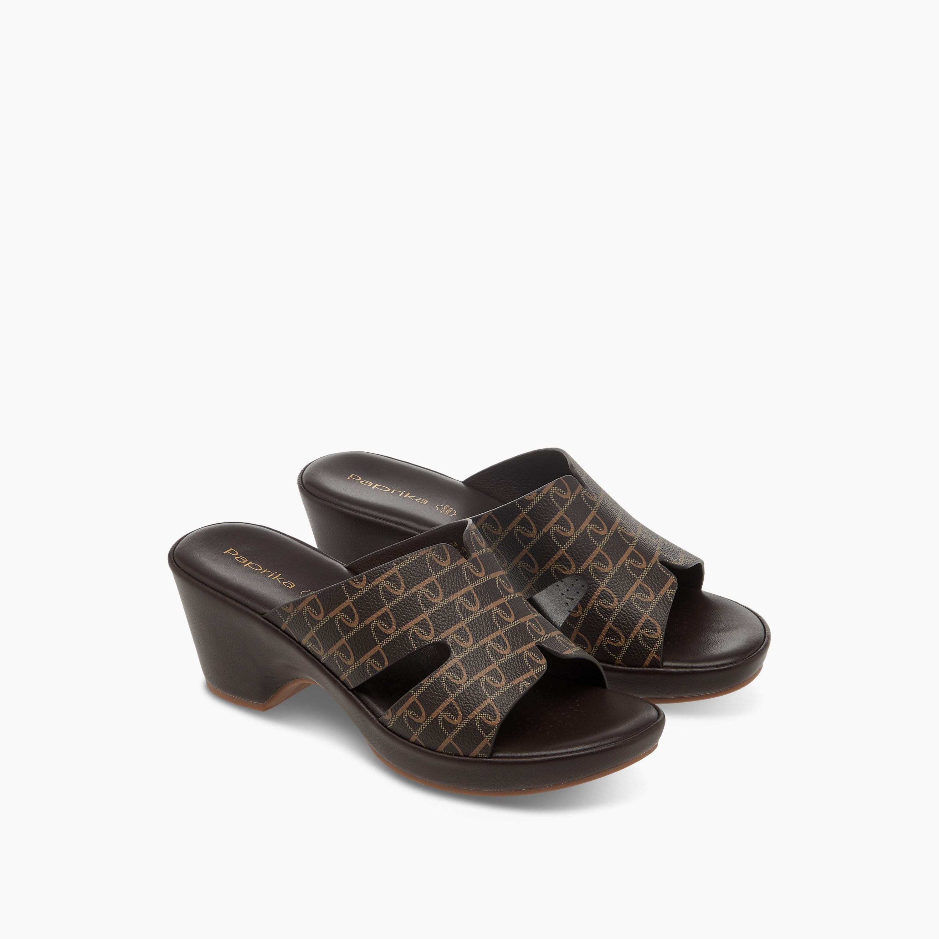 Paprika Monogram Print Slip-On Block Heel Comfort Sandals-women-shoes-sandals-heeled-image-1