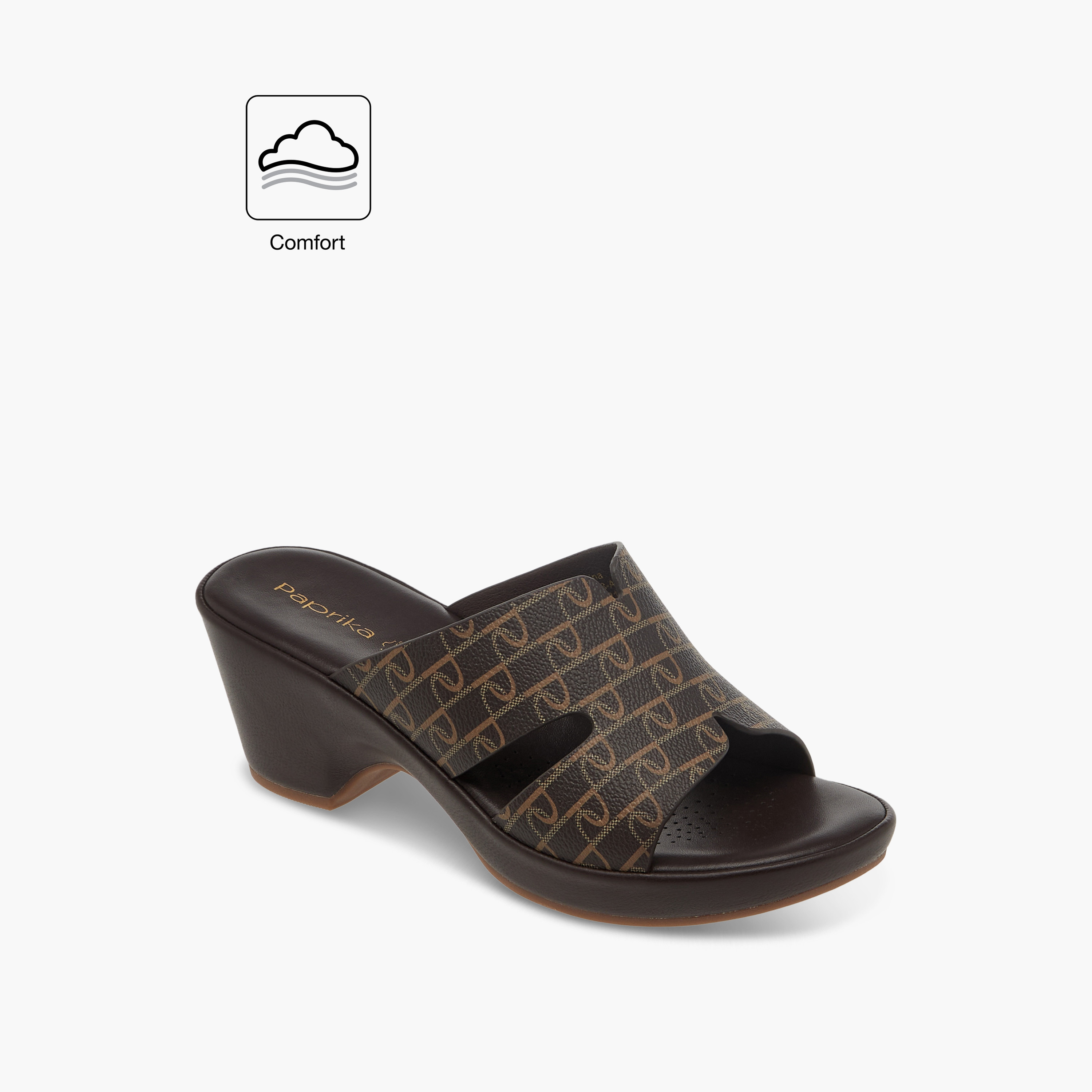 Paprika Monogram Print Slip-On Block Heel Comfort Sandals-women-shoes-sandals-heeled-image-2