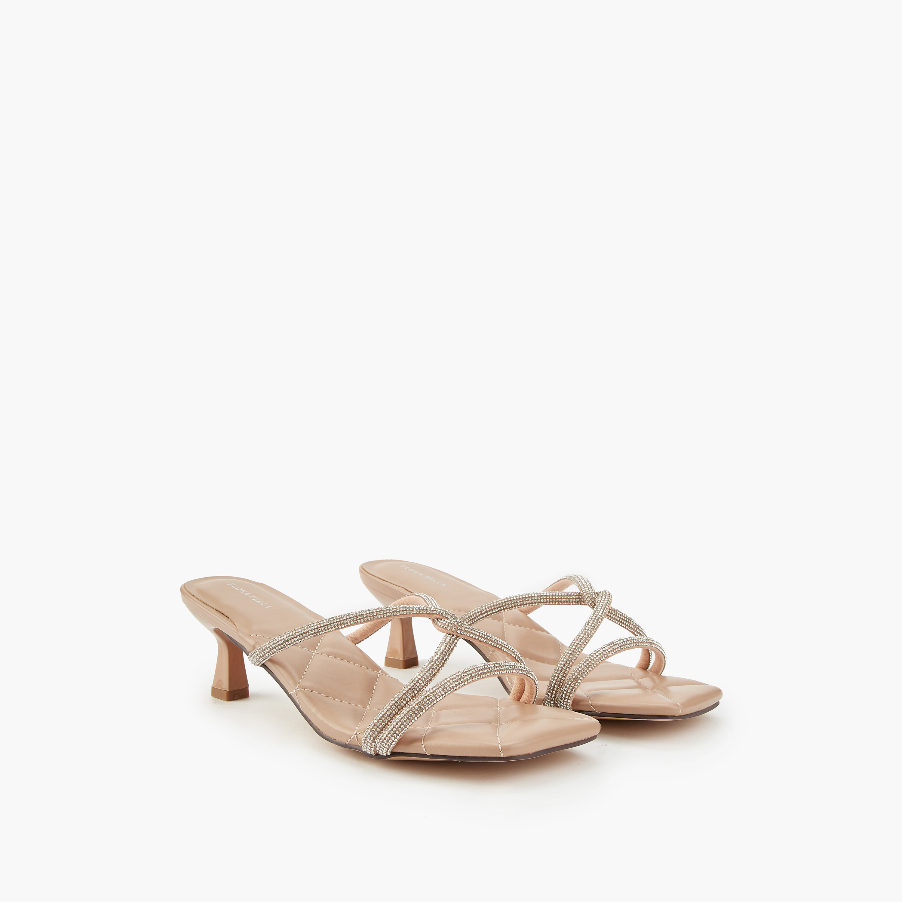 Flora Bella Embellished Strap Slip-On Sandals with Flared Heel-women-shoes-sandals-heeled-image-1