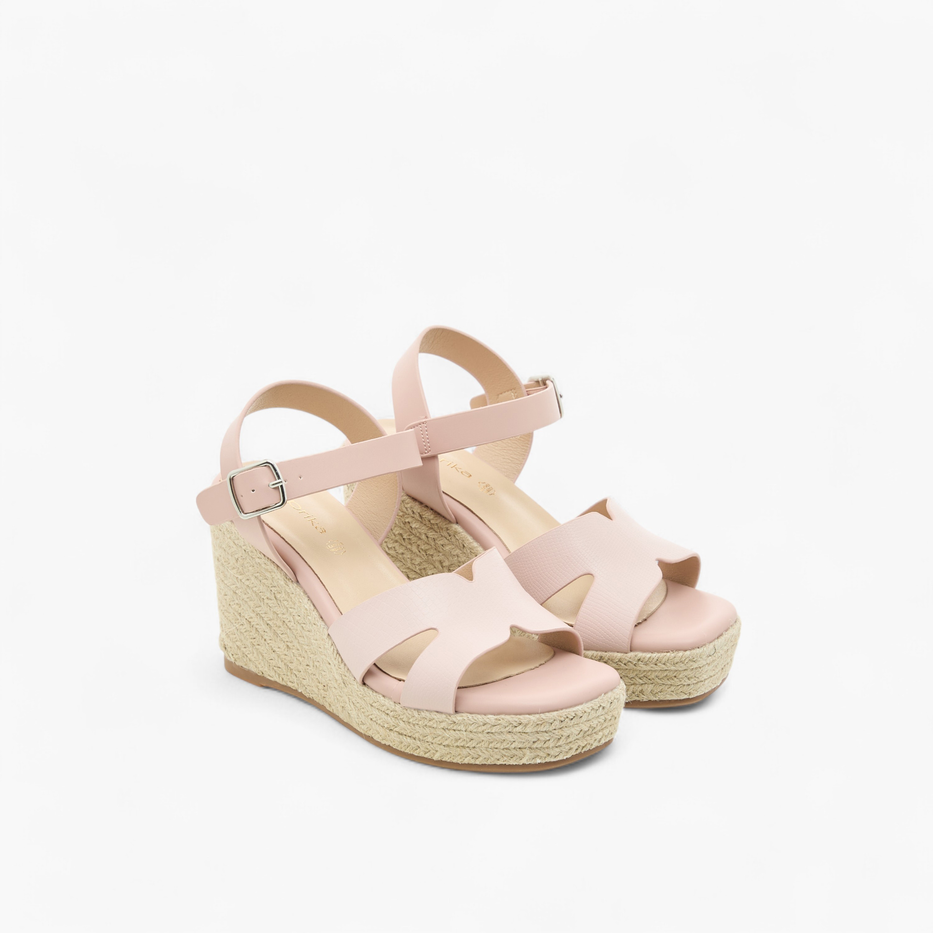Paprika Textured Wedge Heeled Sandals with Buckle Closure-women-shoes-sandals-heeled-image-1