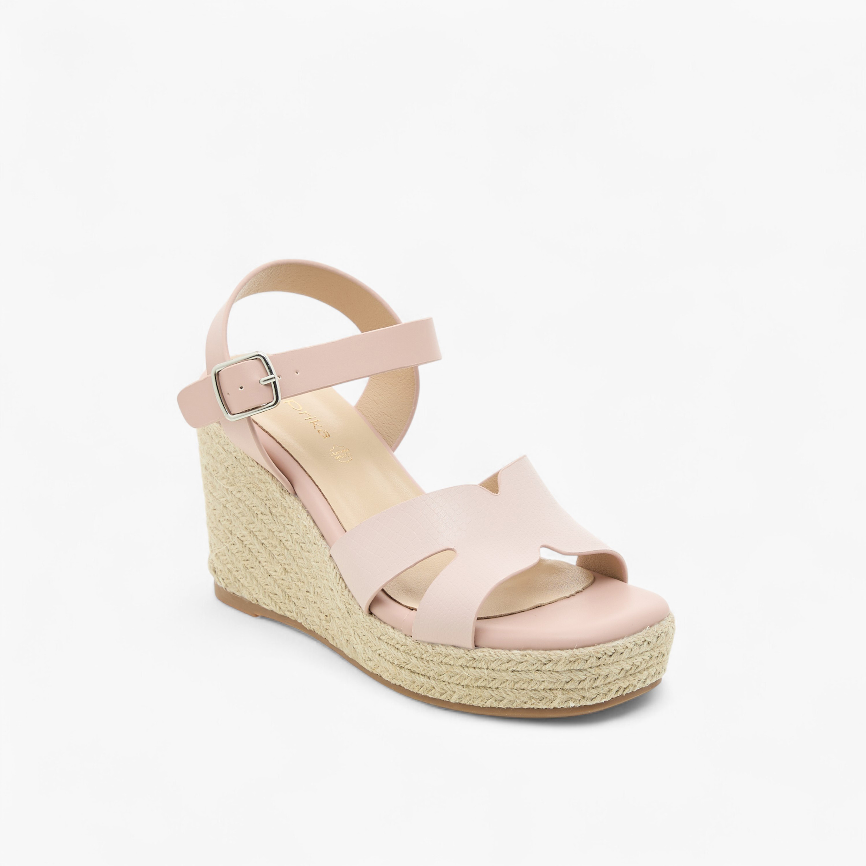 Paprika Textured Wedge Heeled Sandals with Buckle Closure-women-shoes-sandals-heeled-image-2