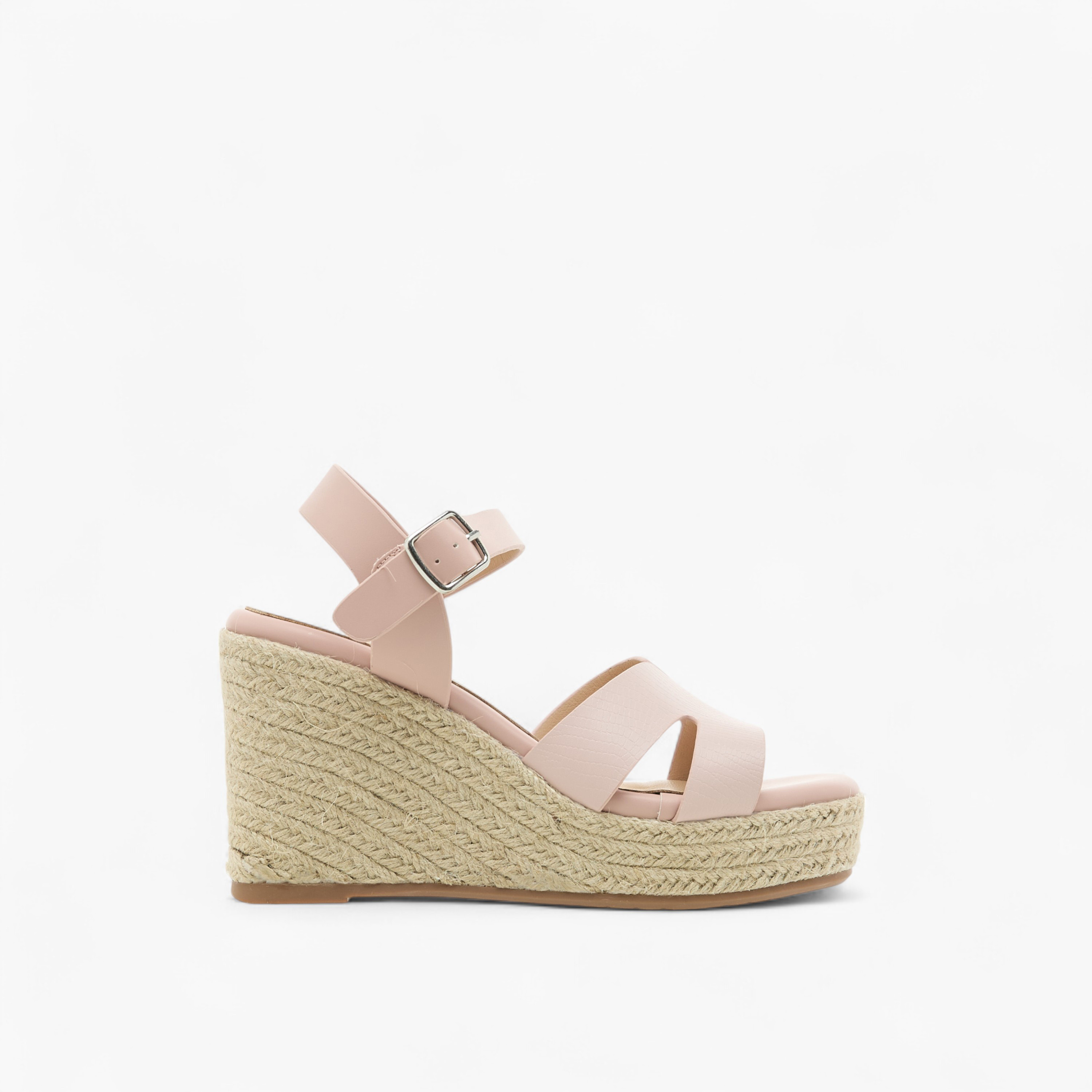 Paprika Textured Wedge Heeled Sandals with Buckle Closure-women-shoes-sandals-heeled-image-3