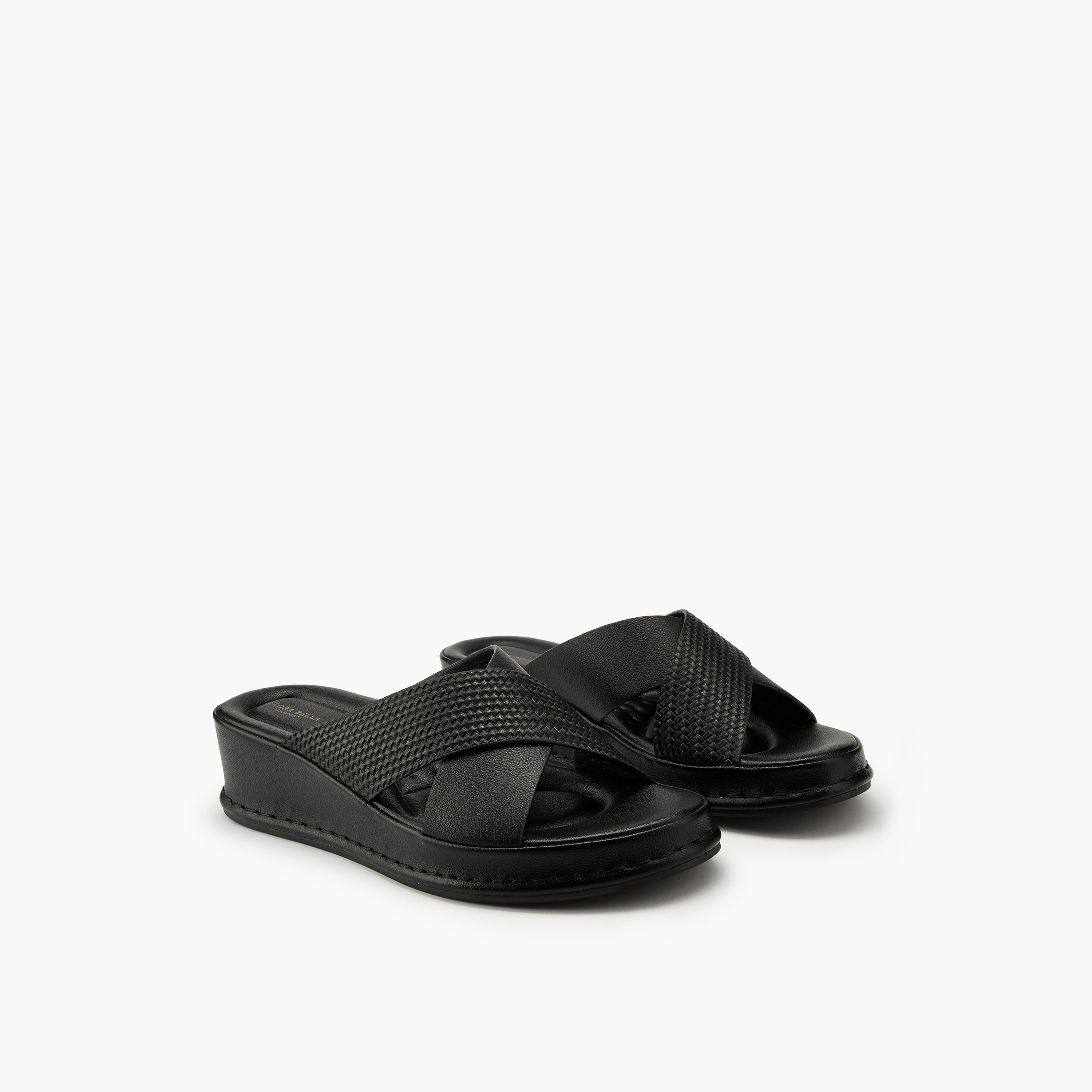 Flora Bella Textured Criss-Cross Slip-On Sandals-women-shoes-sandals-heeled-image-1