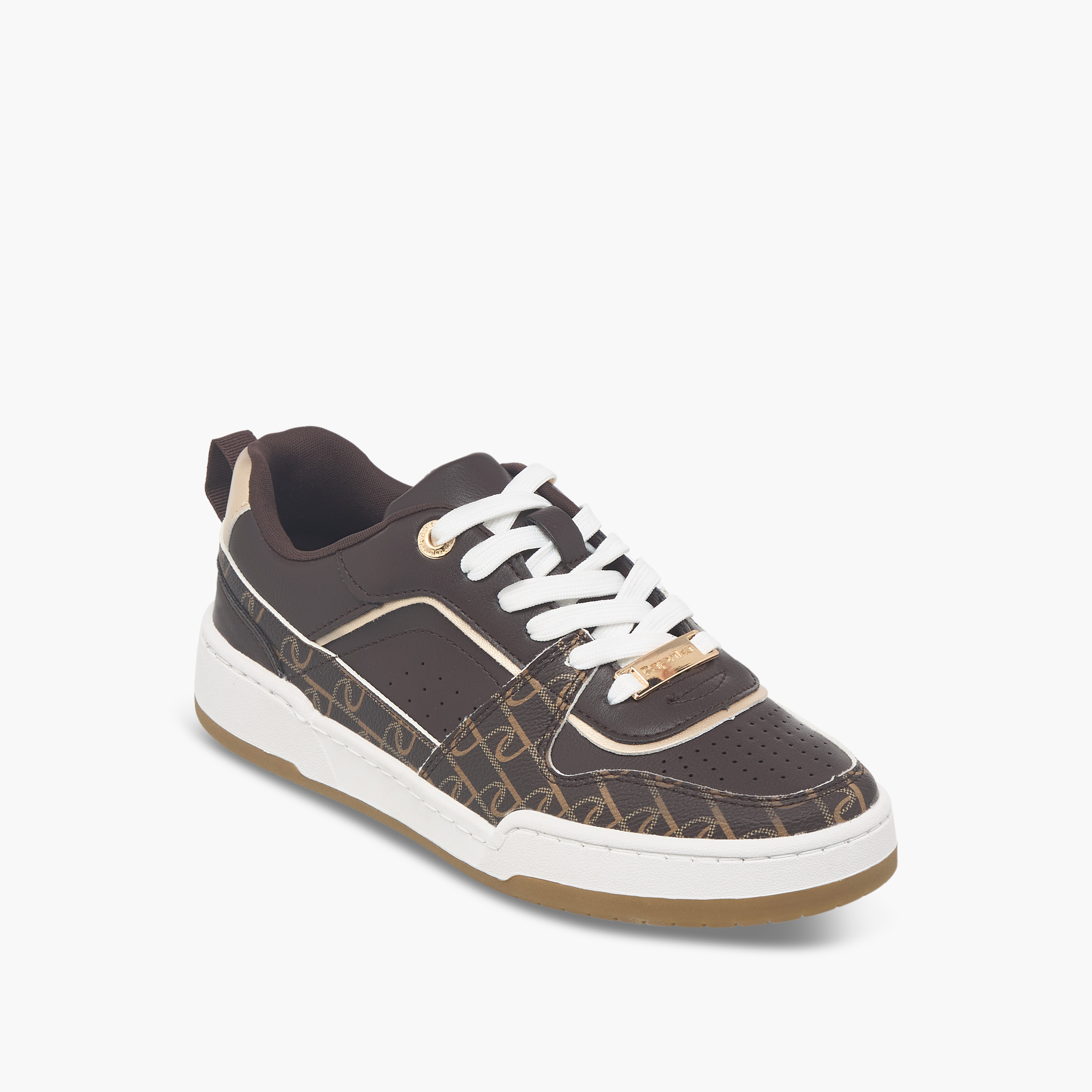Paprika Monogram Print Lace-Up Sneakers with Pull Tabs-women-shoes-sneakers-image-2