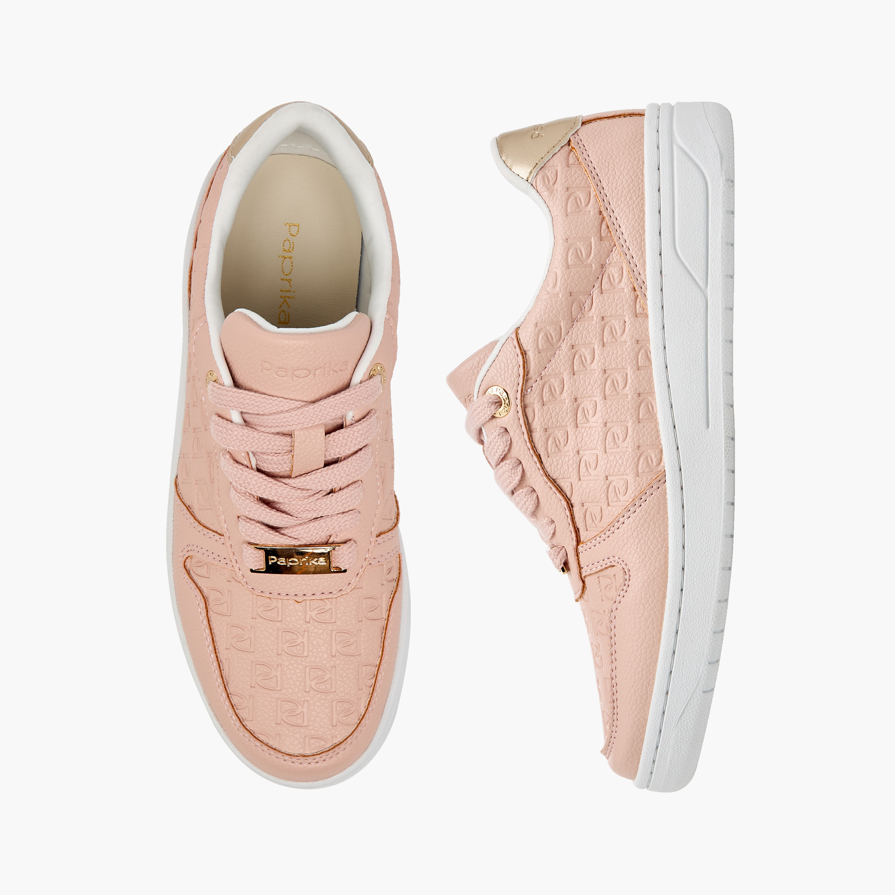 Paprika Monogram Embossed Sneakers with Lace-Up Closure-women-shoes-sneakers-image-1