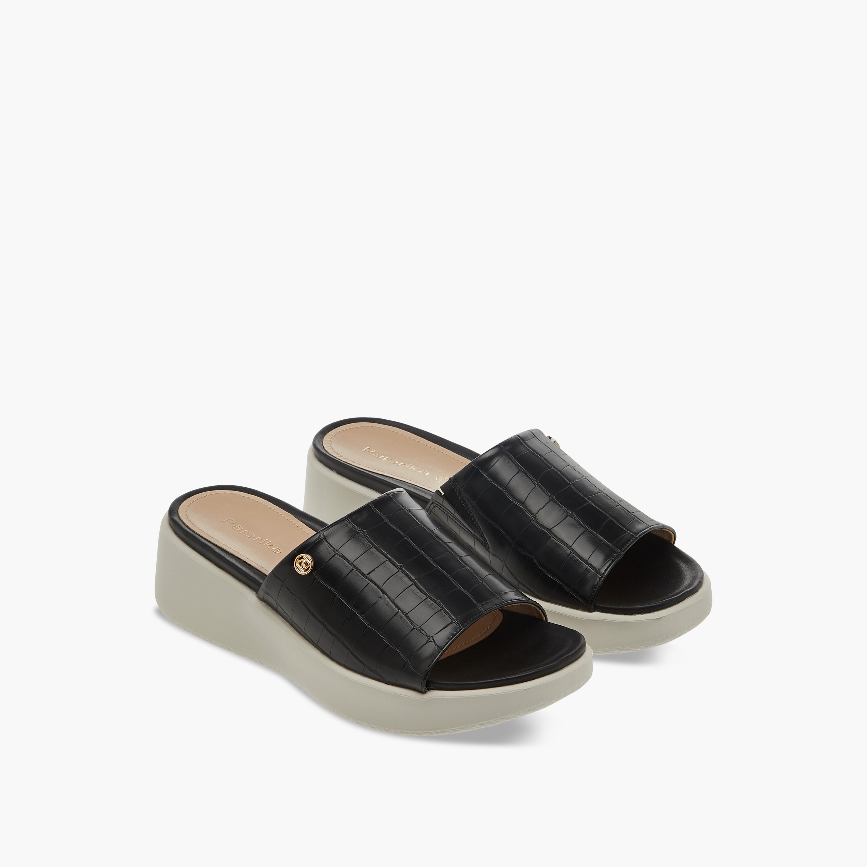 Paprika Textured Slip-On Comfort Sandals with Wedge Heel-women-shoes-sandals-heeled-image-1