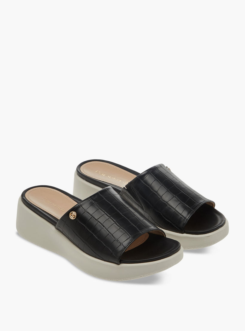 Paprika Textured Slip-On Comfort Sandals with Wedge Heel-women-shoes-sandals-heeled-image-1