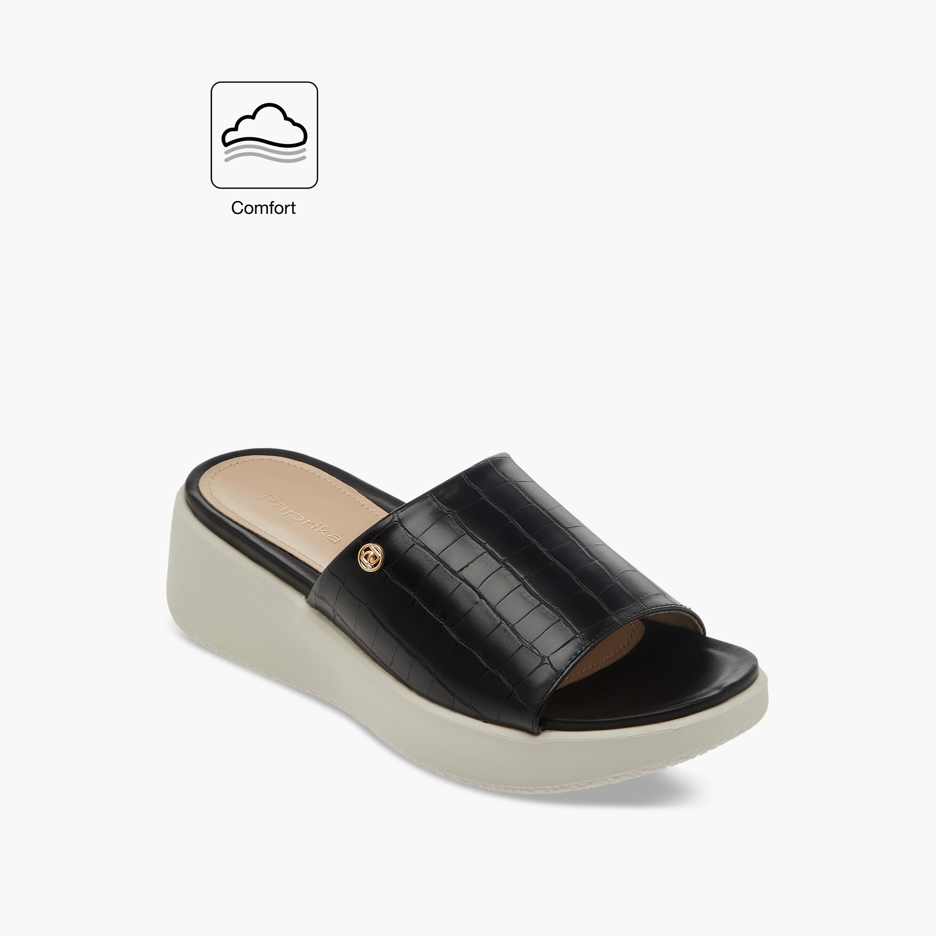 Paprika Textured Slip-On Comfort Sandals with Wedge Heel-women-shoes-sandals-heeled-image-2