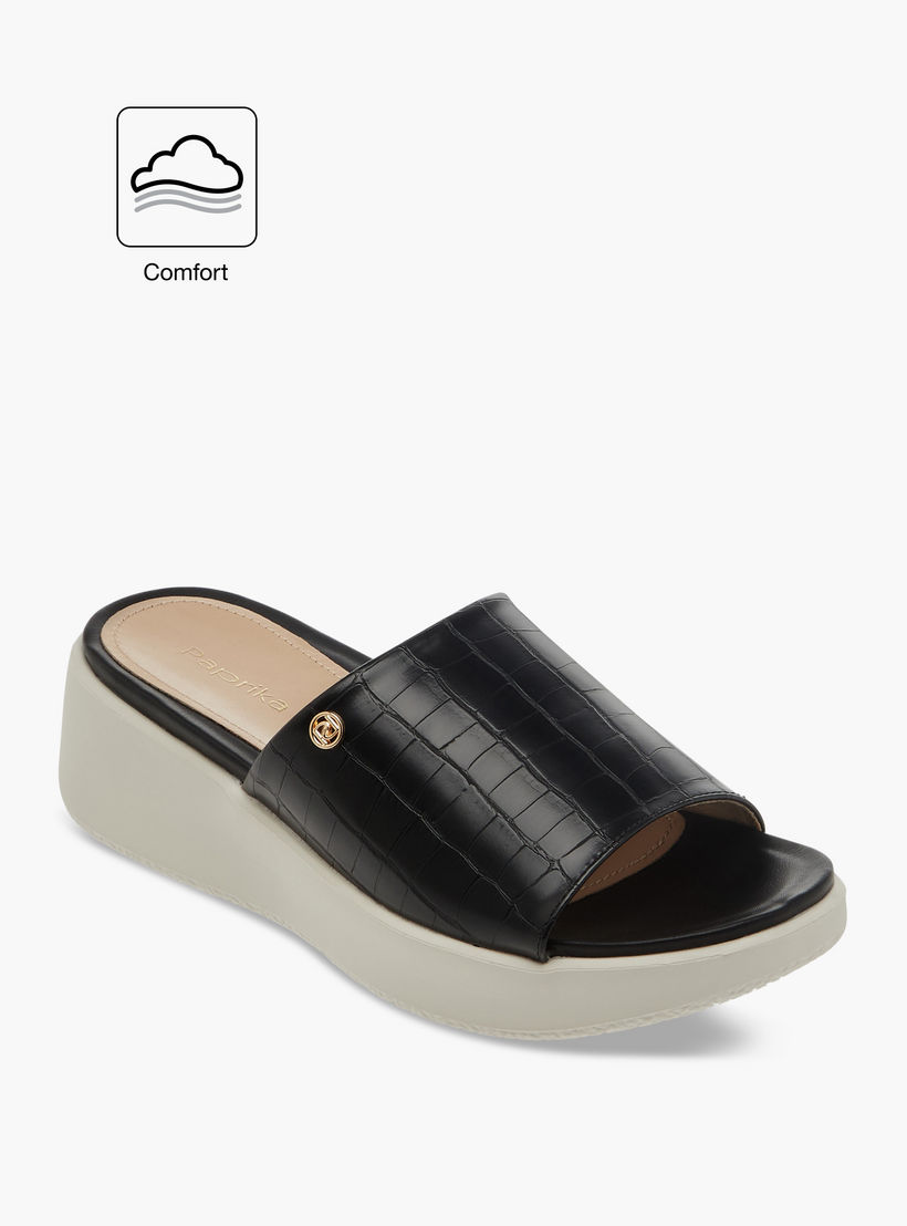 Paprika Textured Slip-On Comfort Sandals with Wedge Heel-women-shoes-sandals-heeled-image-2