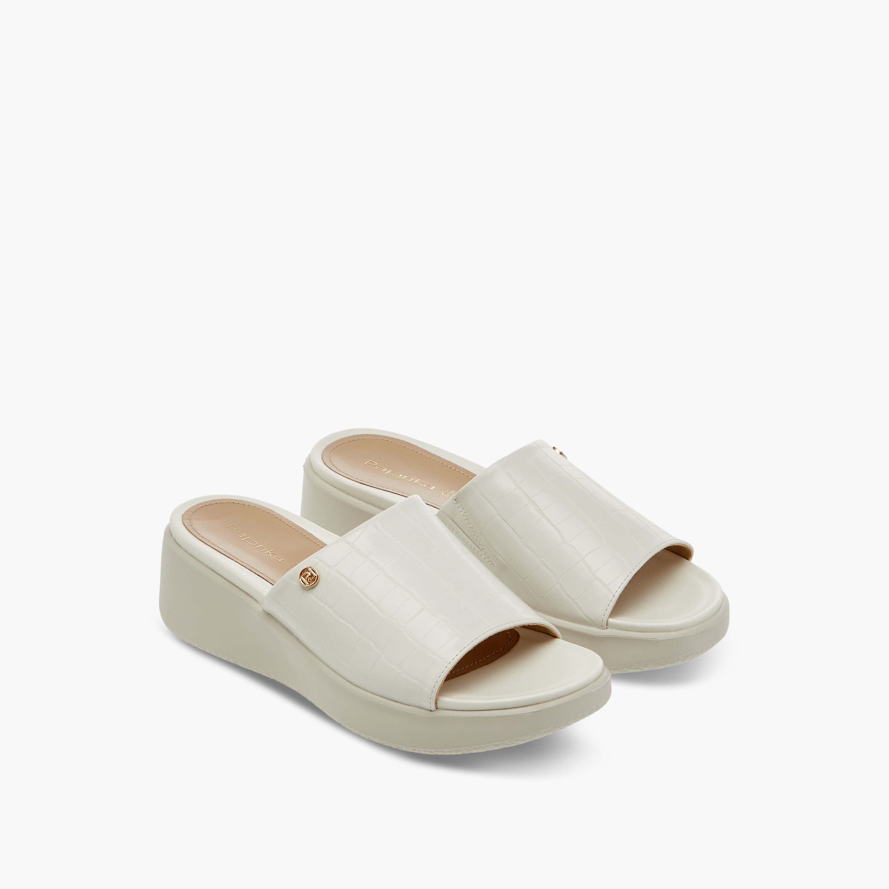 Paprika Textured Slip-On Comfort Sandals with Wedge Heel-women-shoes-sandals-heeled-image-1