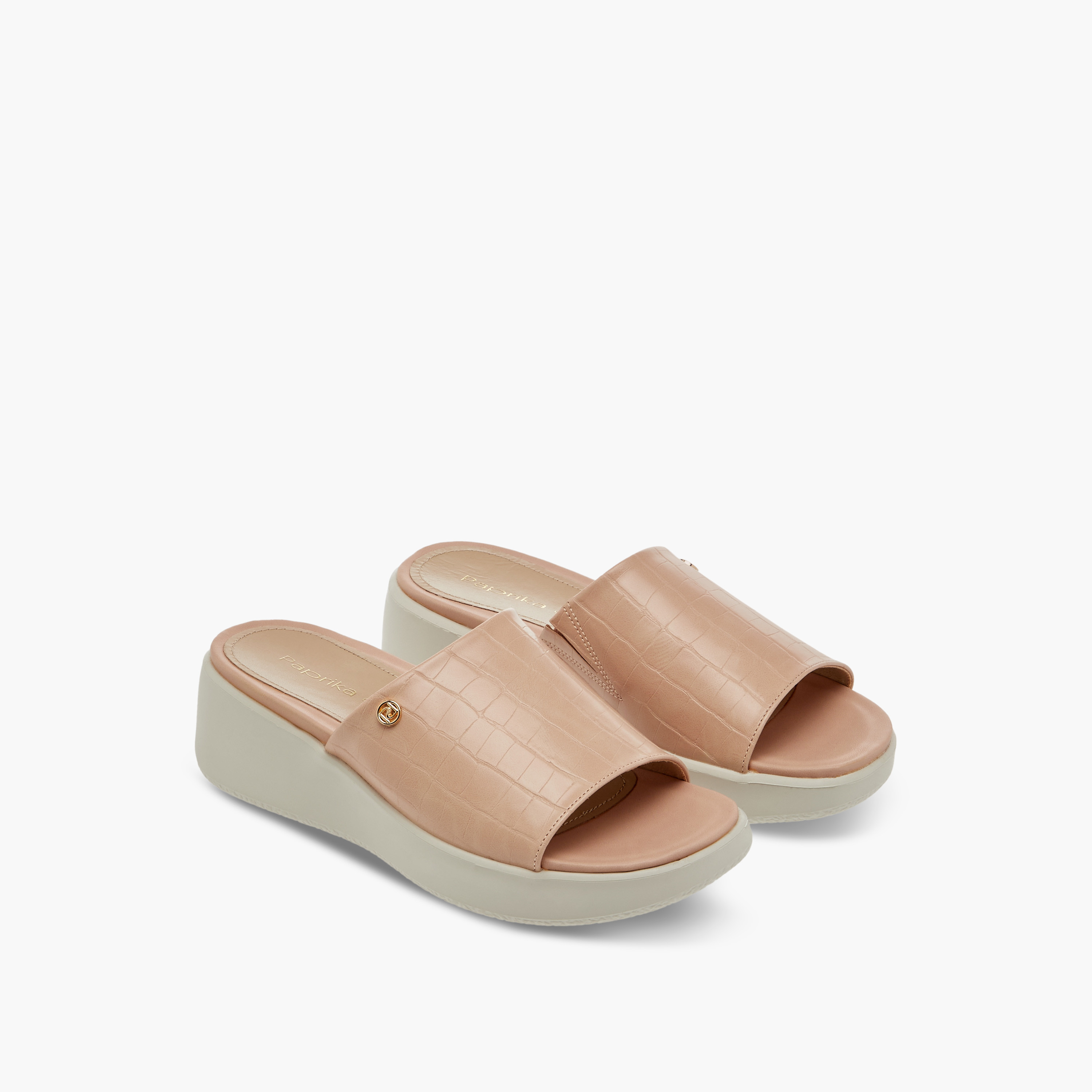 Paprika Textured Slip-On Comfort Sandals with Wedge Heel-women-shoes-sandals-heeled-image-1