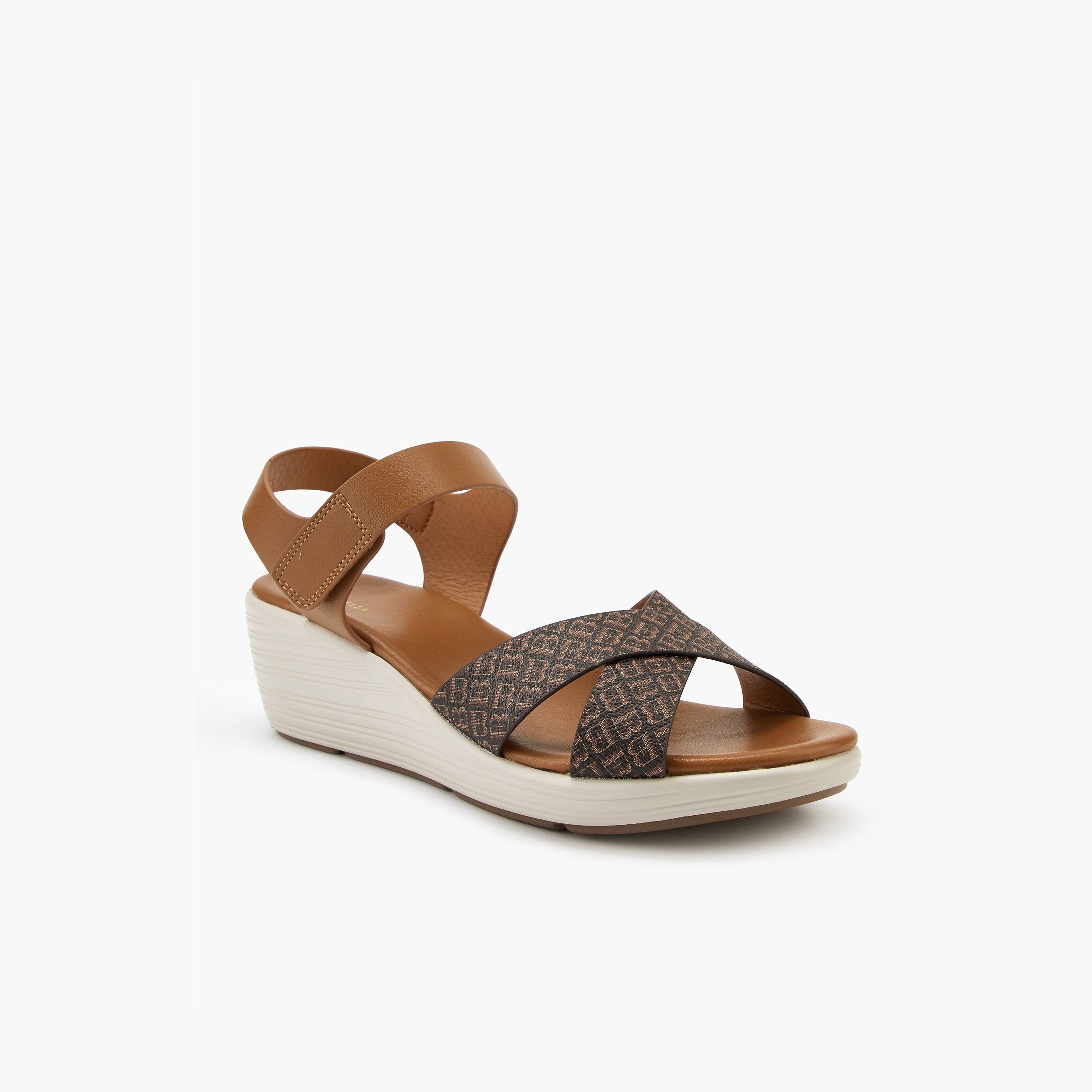 Flora Bella Cross Strap Monogram Print Sandals with Hook and Loop Closure-women-shoes-sandals-heeled-image-2