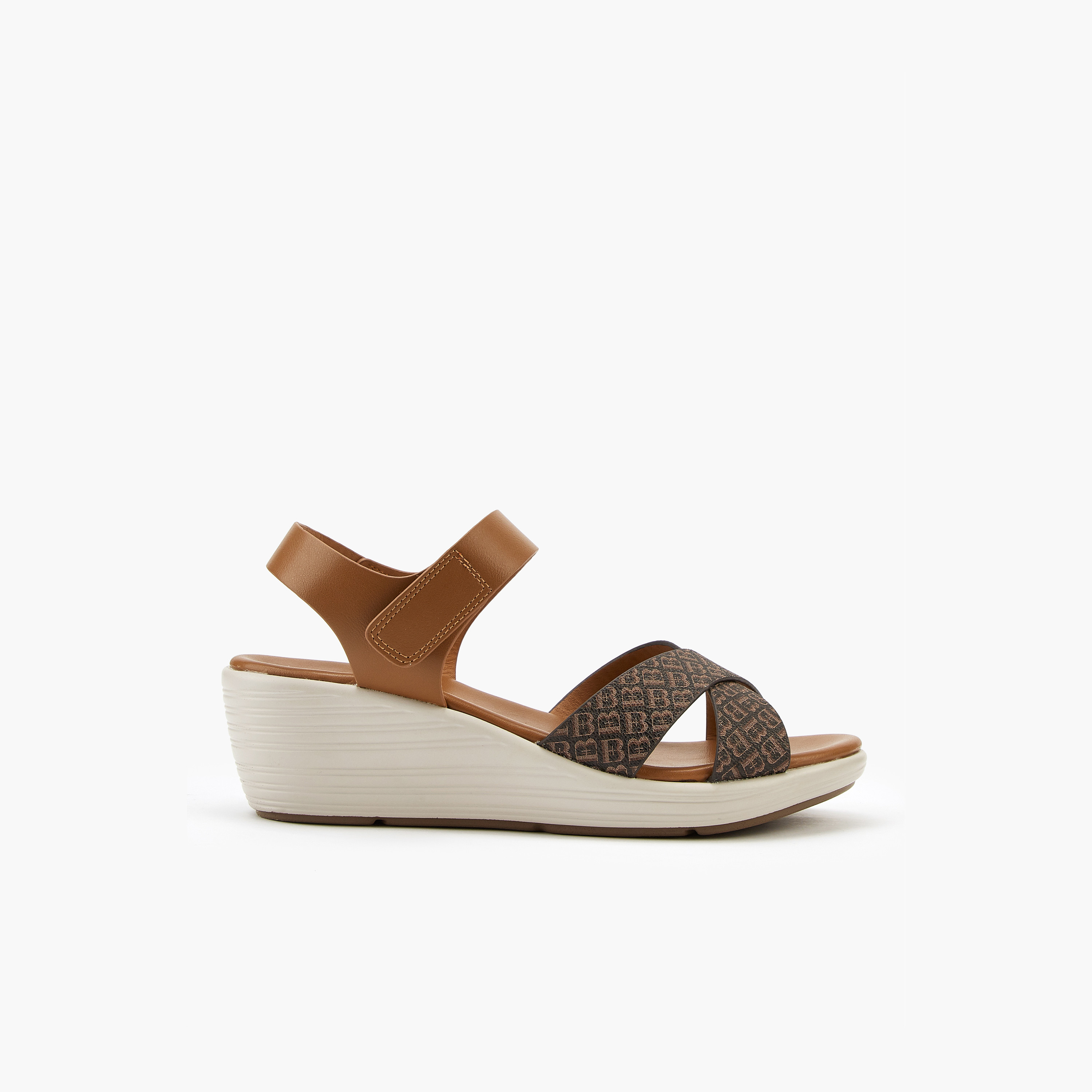 Flora Bella Cross Strap Monogram Print Sandals with Hook and Loop Closure-women-shoes-sandals-heeled-image-3