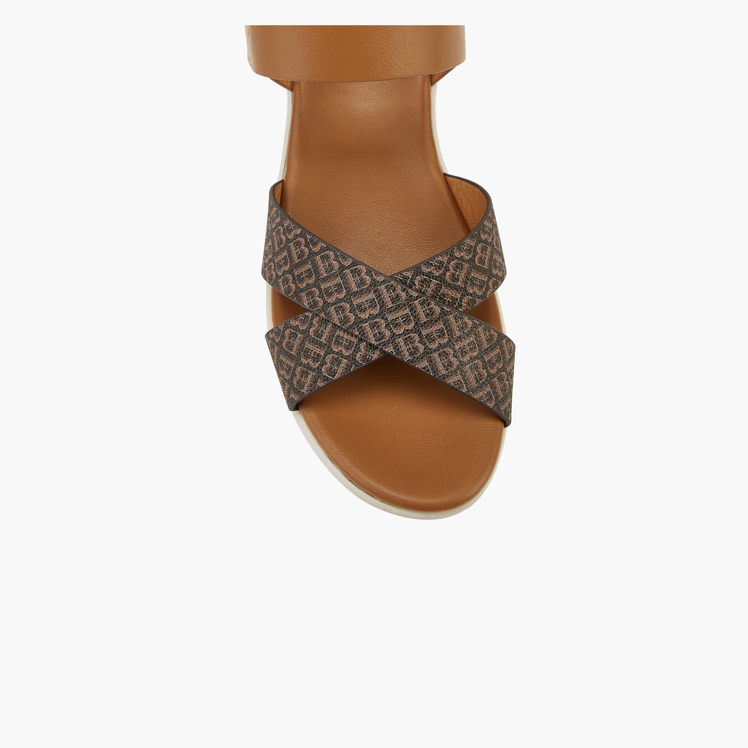 Flora Bella Cross Strap Monogram Print Sandals with Hook and Loop Closure-women-shoes-sandals-heeled-image-4