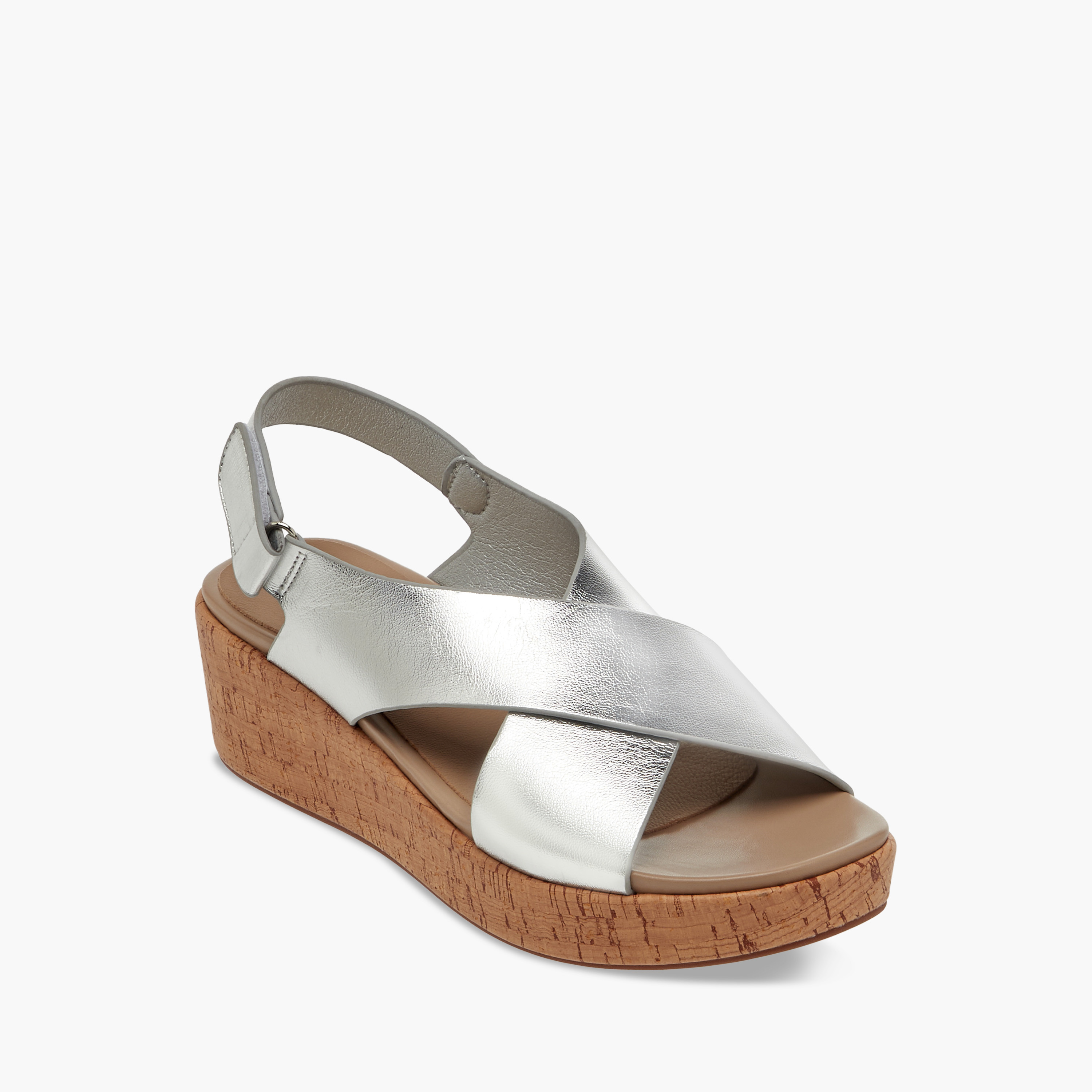 Paprika Foil Textured Cross-Strap Platform Sandals with Hook and Loop Closure-women-shoes-sandals-heeled-image-2