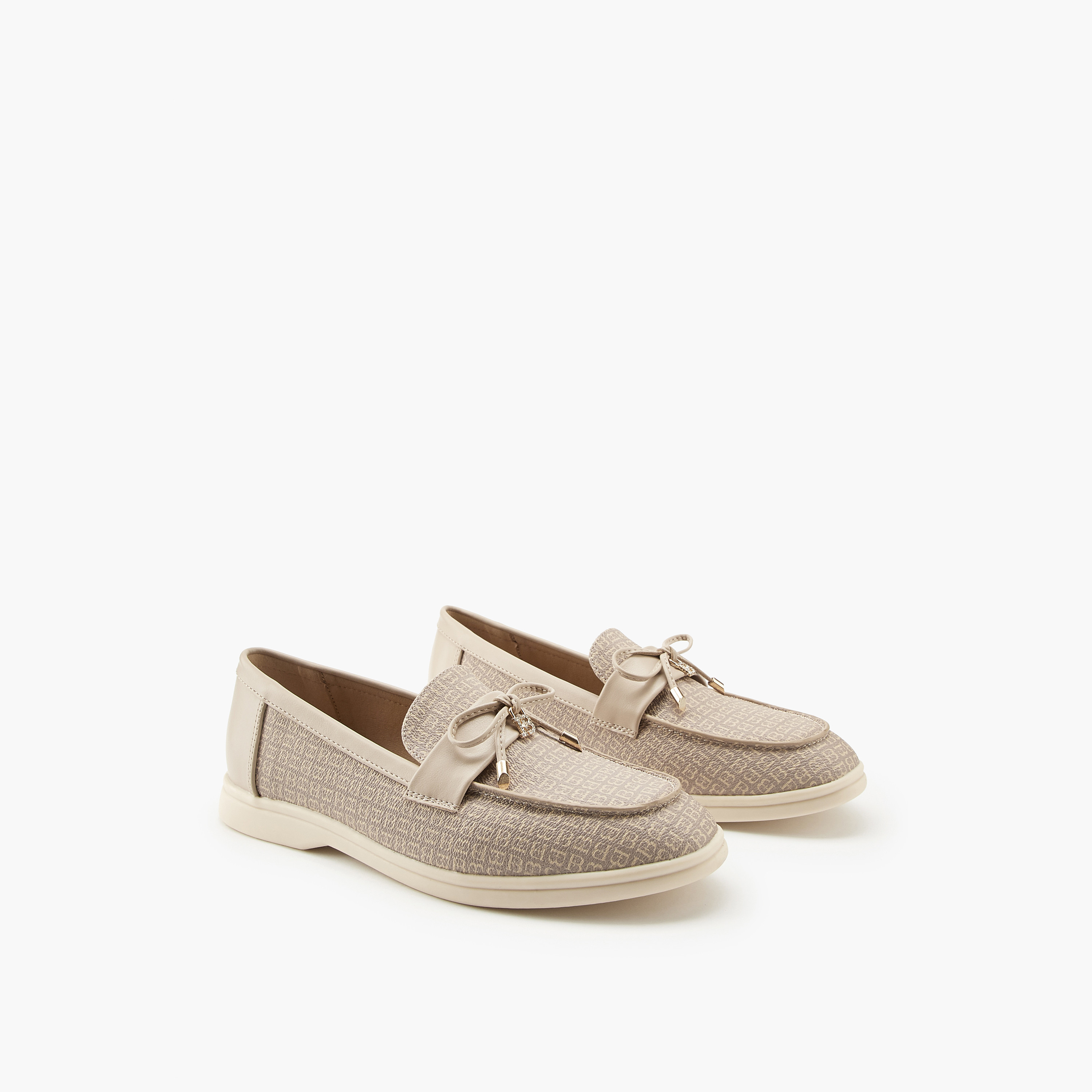 Flora Bella Monogram Print Slip-On Loafers with Bow Accent-women-shoes-loafersandmoccasins-image-1