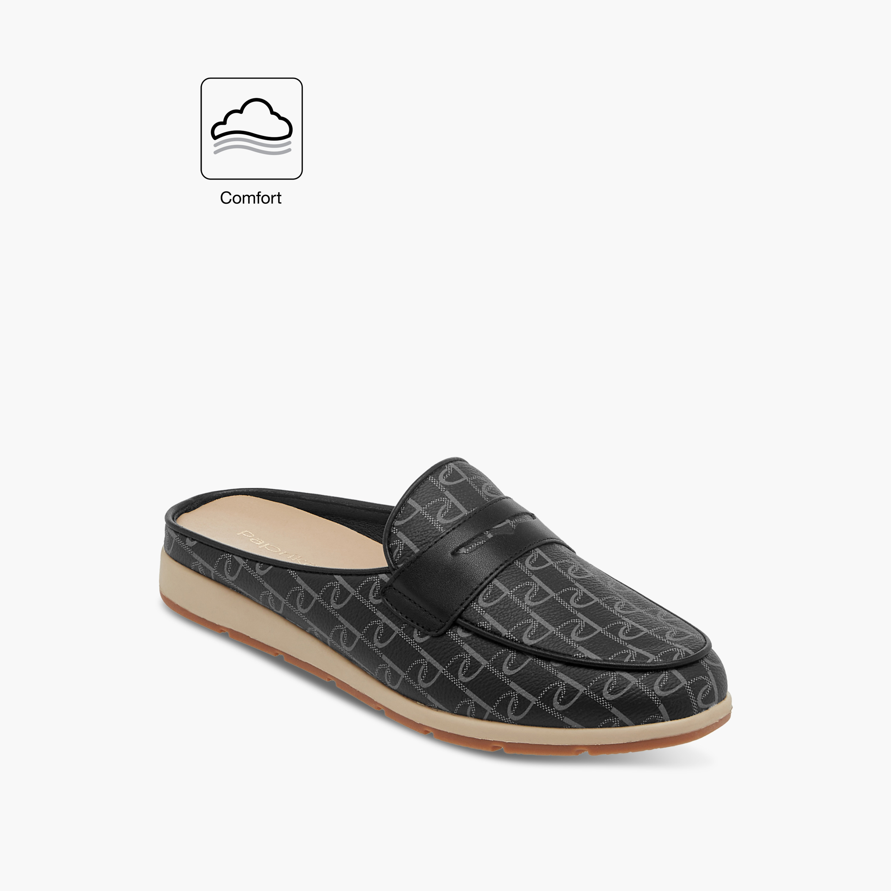 Paprika Monogram Print Slip-On Comfort Mules-women-shoes-flats-mules-image-2