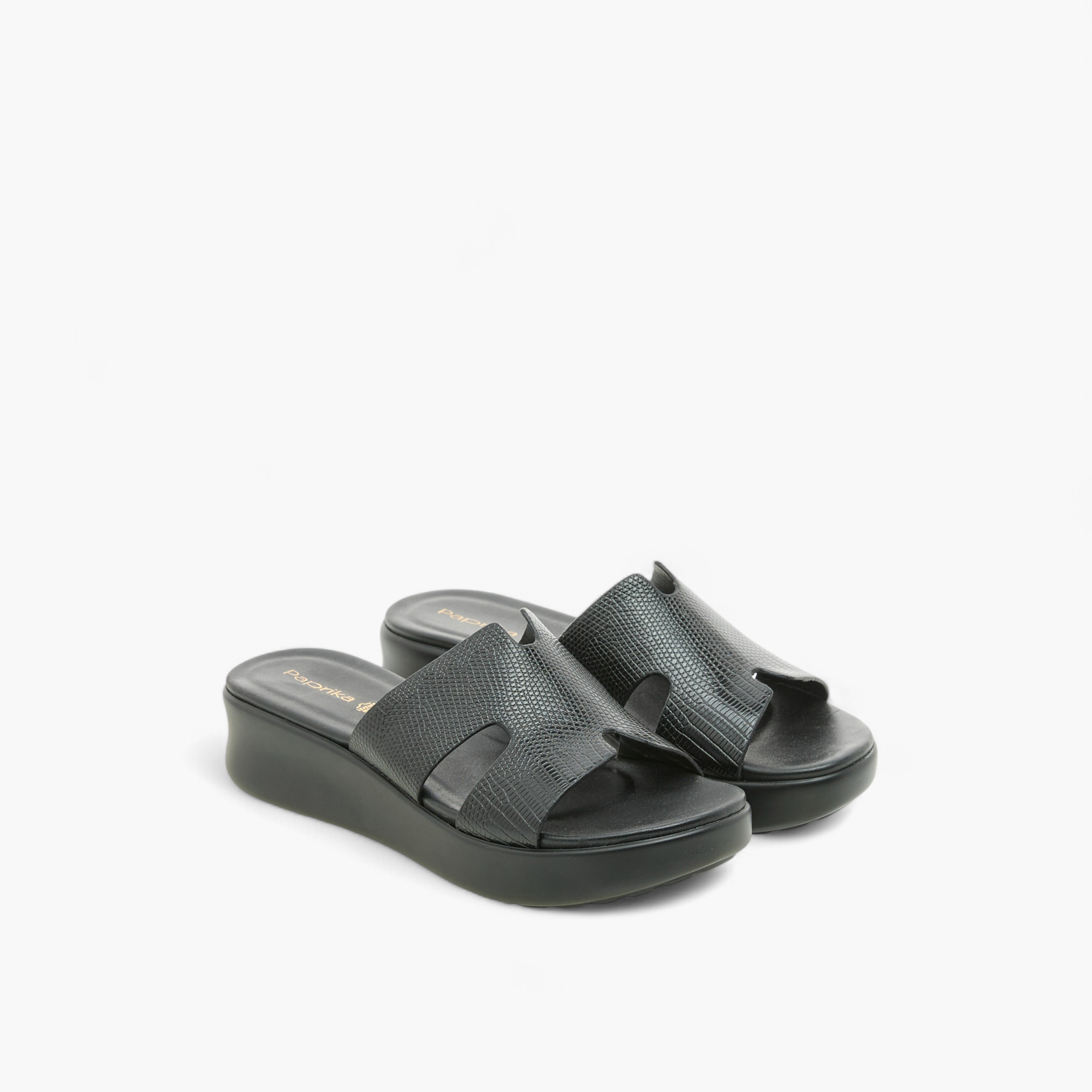 Paprika Cutout Textured Slip-On Sandals-women-shoes-sandals-heeled-image-1