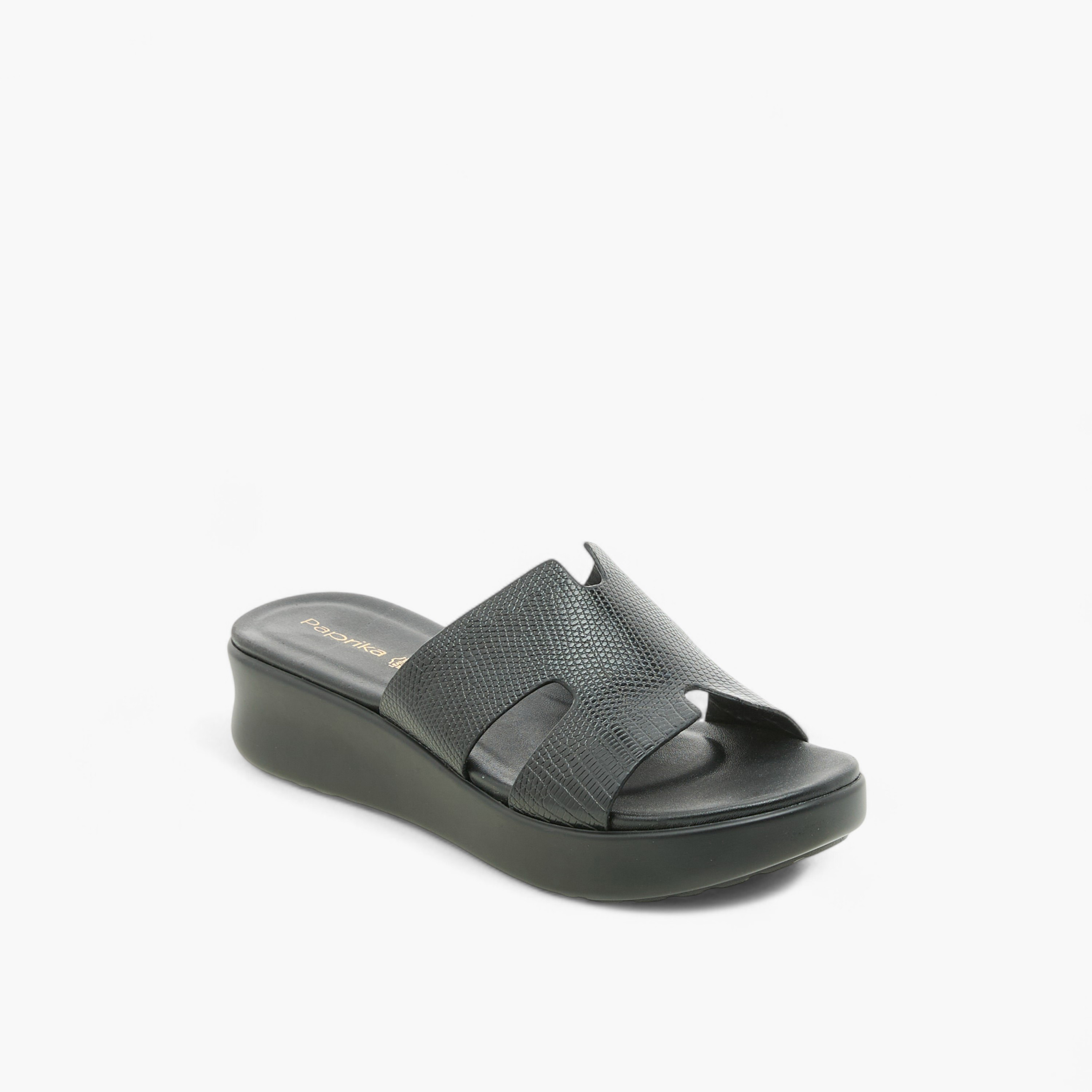Paprika Cutout Textured Slip-On Sandals-women-shoes-sandals-heeled-image-2