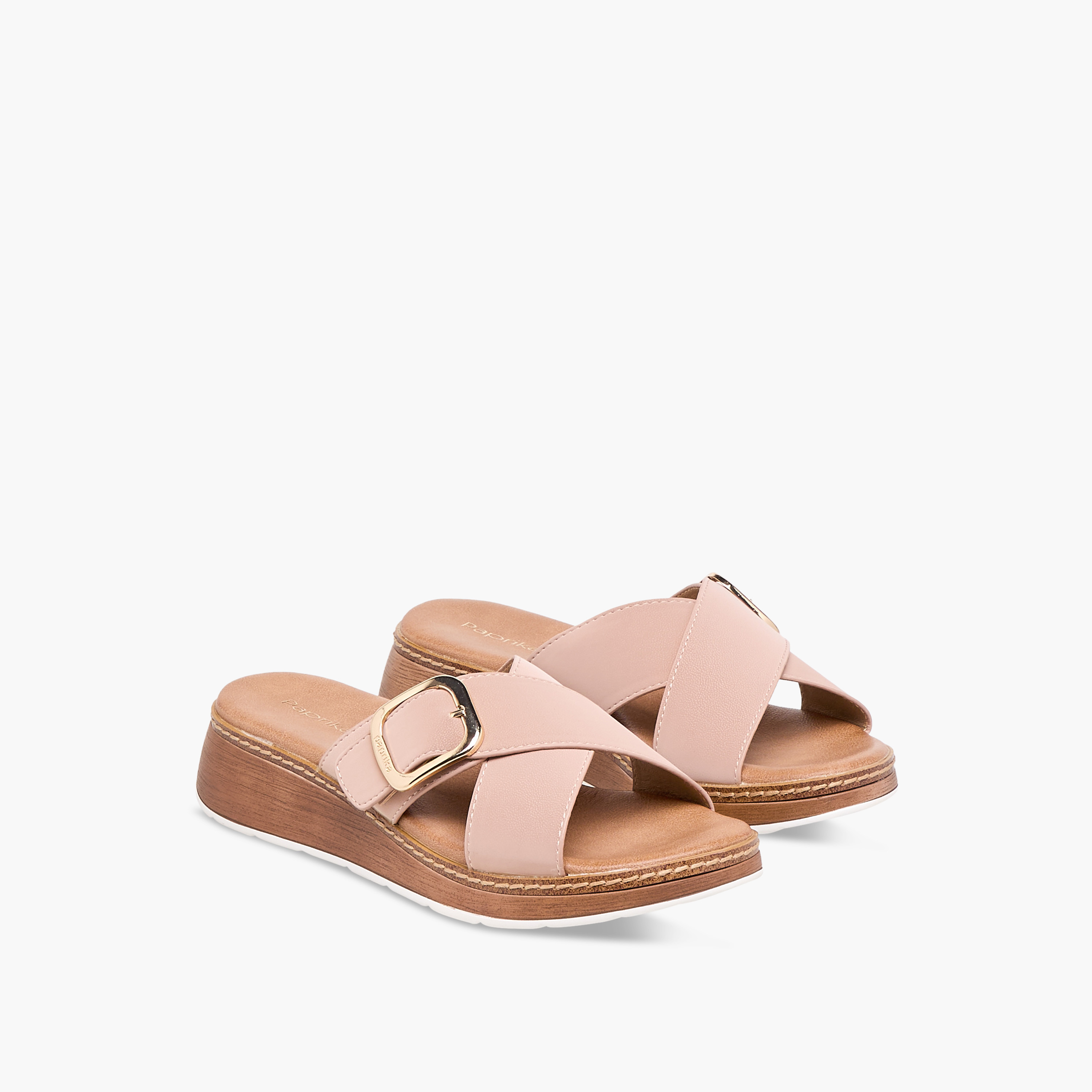 صندل سهل الارتداء بحزام متقاطع وزينة إبزيم من بابريكا-women-shoes-sandals-heeled-image-1