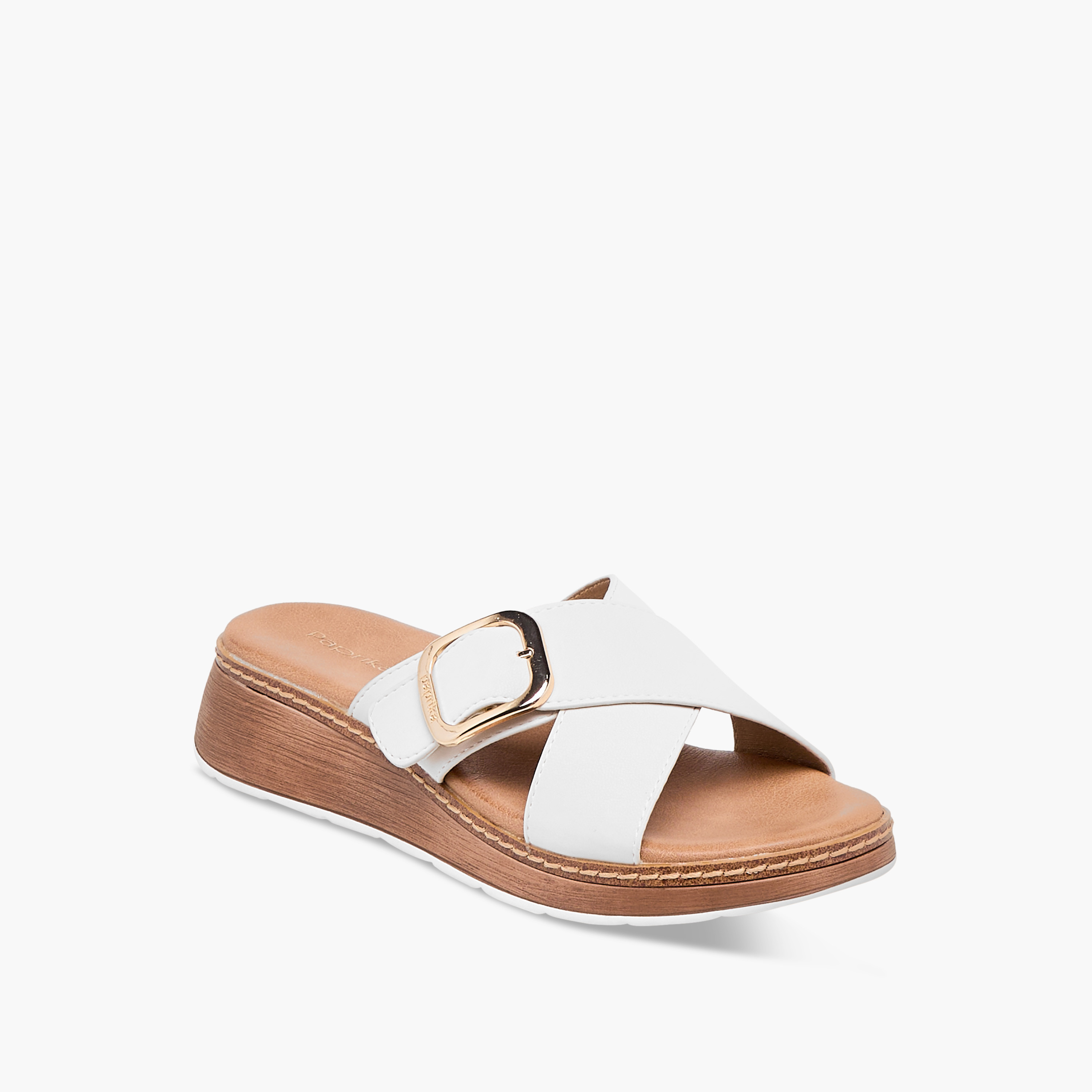 Paprika Buckle Accent Slip-On Cross Strap Sandals-women-shoes-sandals-heeled-image-2