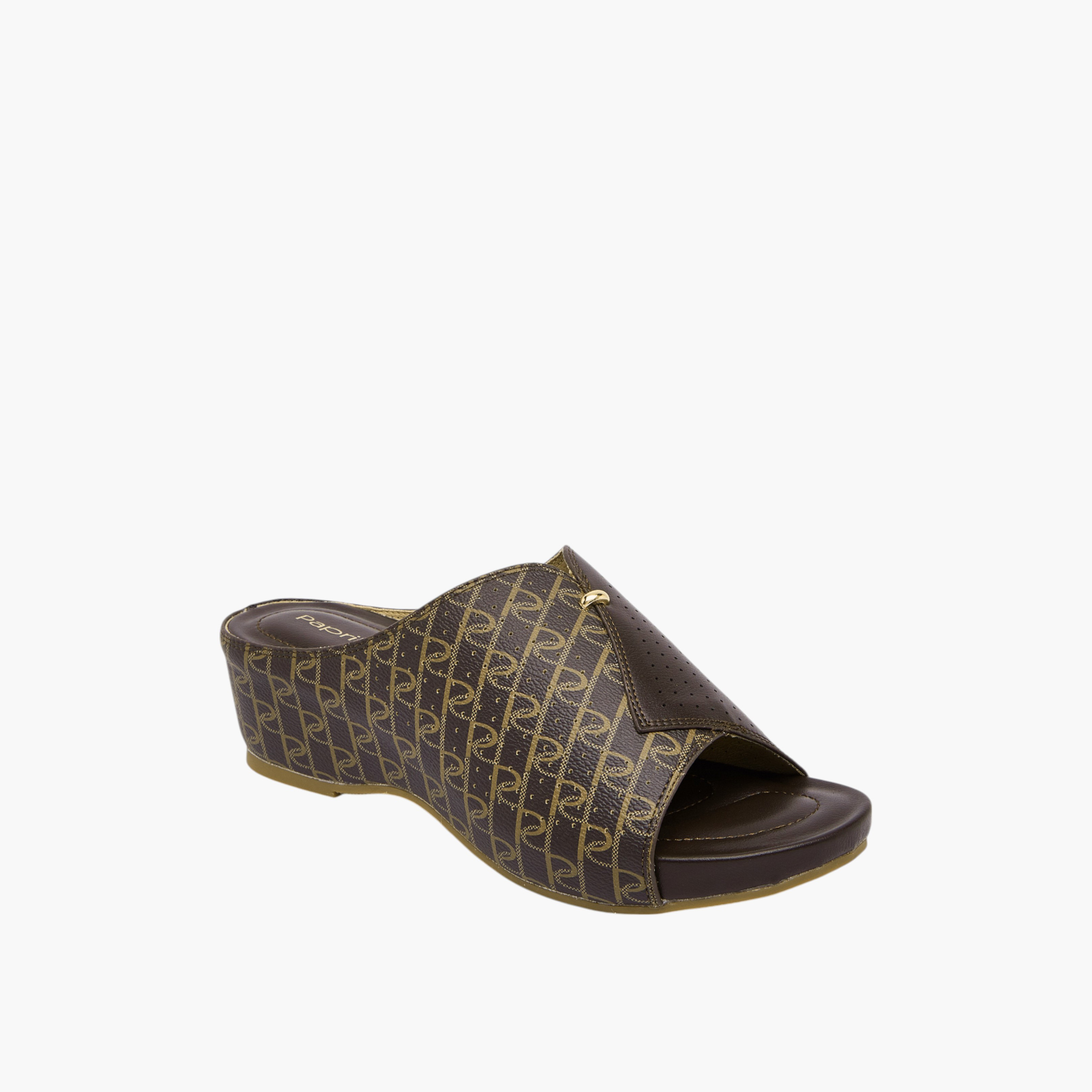 Paprika Women's Monogram Print Slip-On Peep Toe Sandals with Wedge Heels-women-shoes-sandals-heeled-image-4