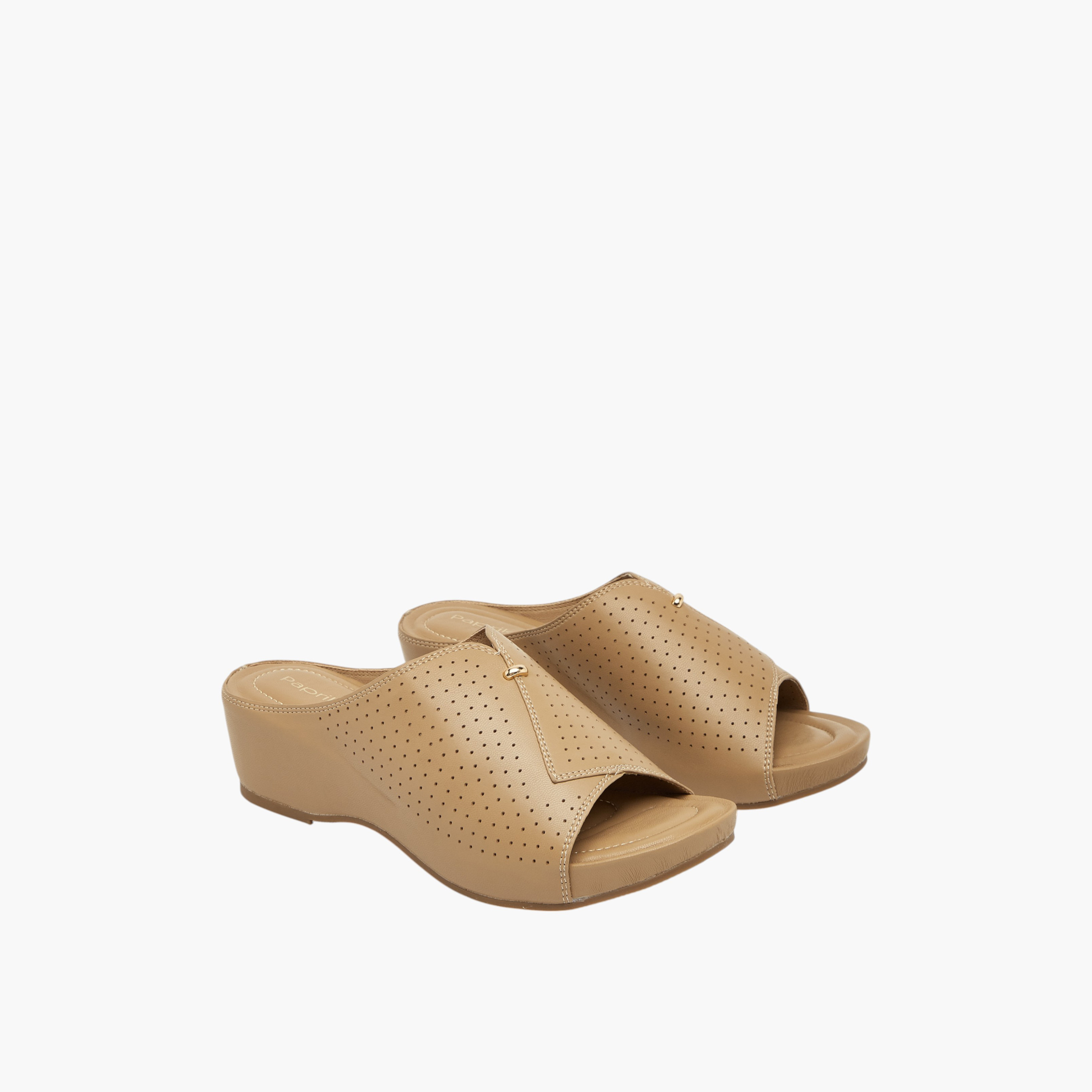 Paprika Women's Perforated Slip-On Peep Toe Sandals with Wedge Heels-women-shoes-sandals-heeled-image-1