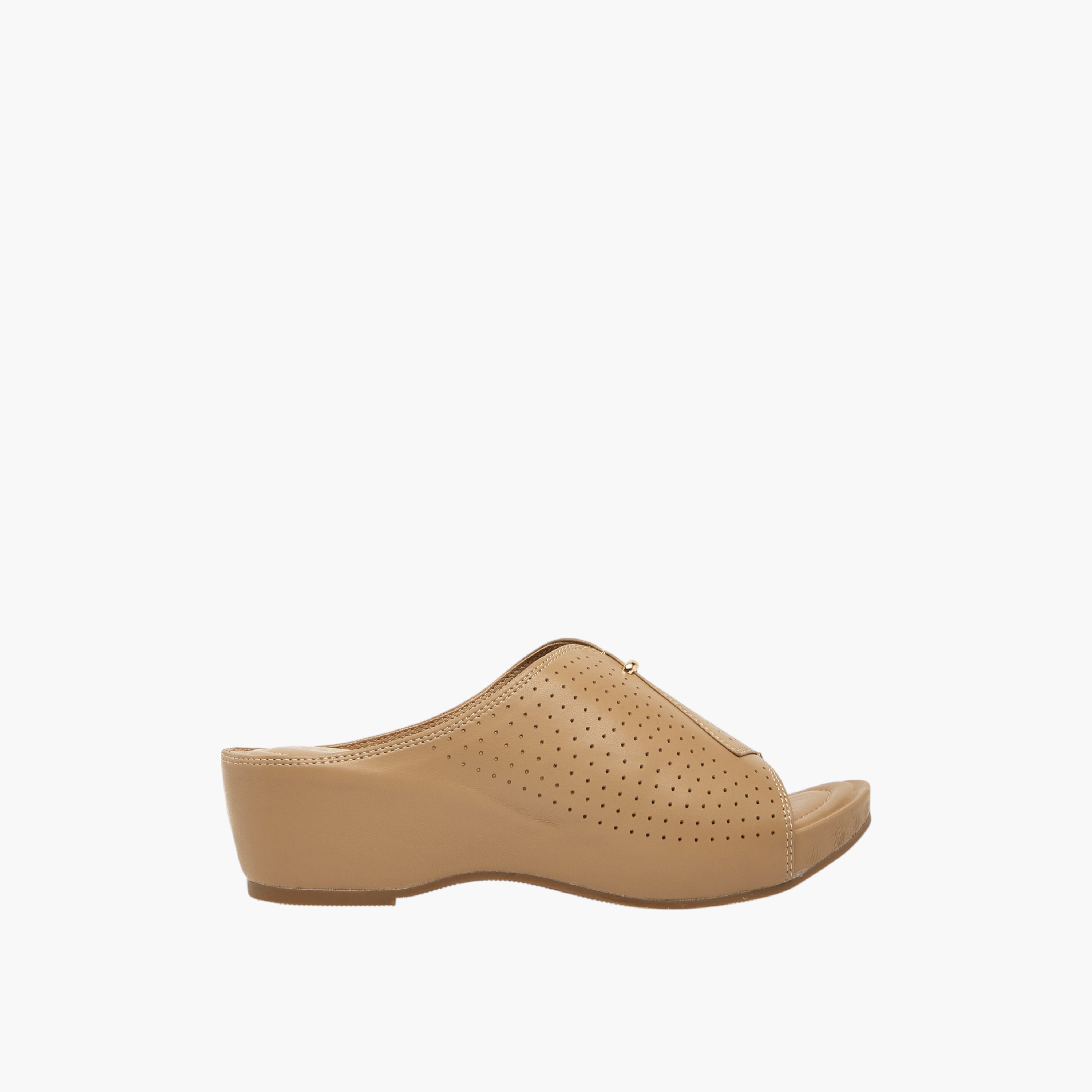 Paprika Women's Perforated Slip-On Peep Toe Sandals with Wedge Heels-women-shoes-sandals-heeled-image-2