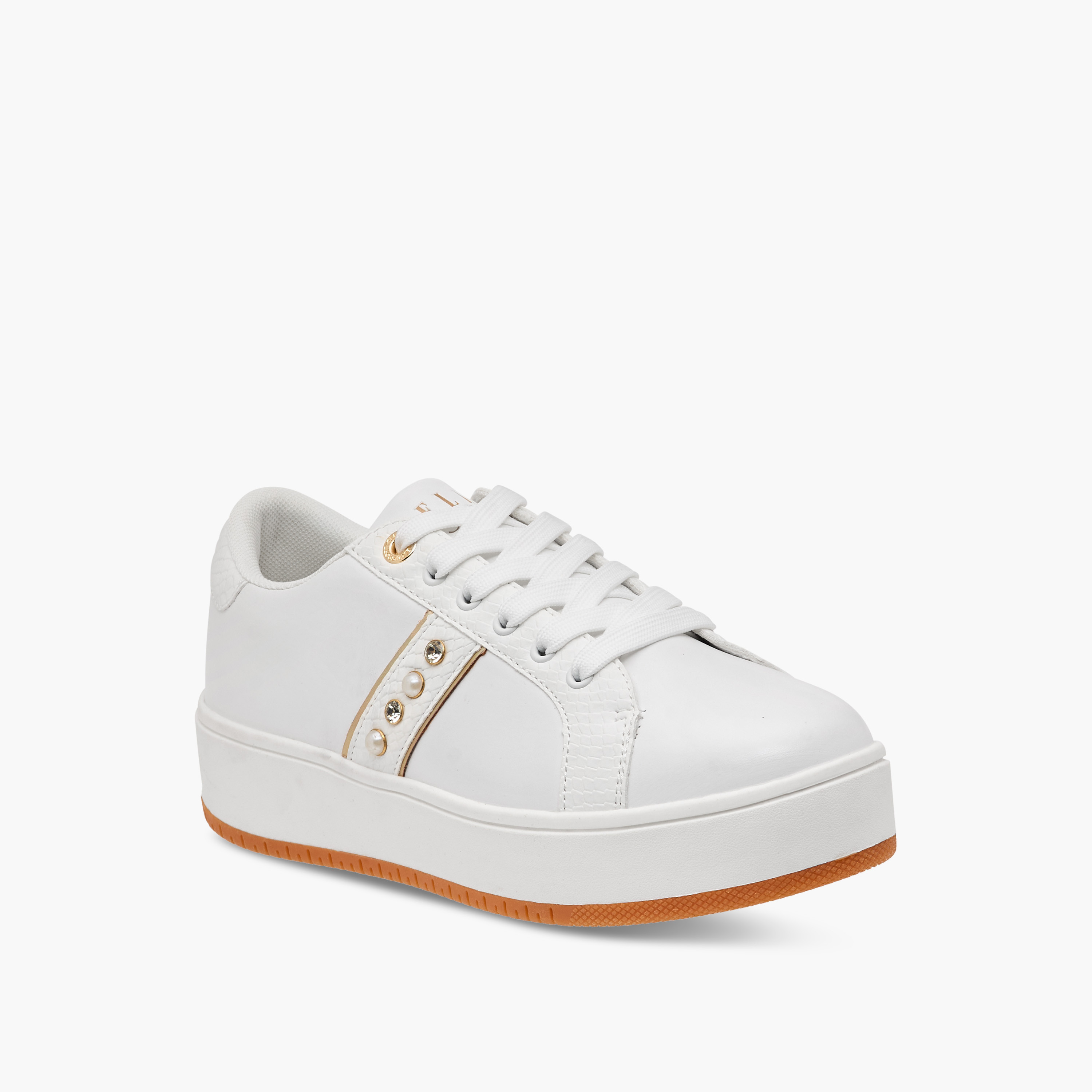 Shop Elle Women s Studded Sneakers with Lace Up Closure Online Splash Saudi