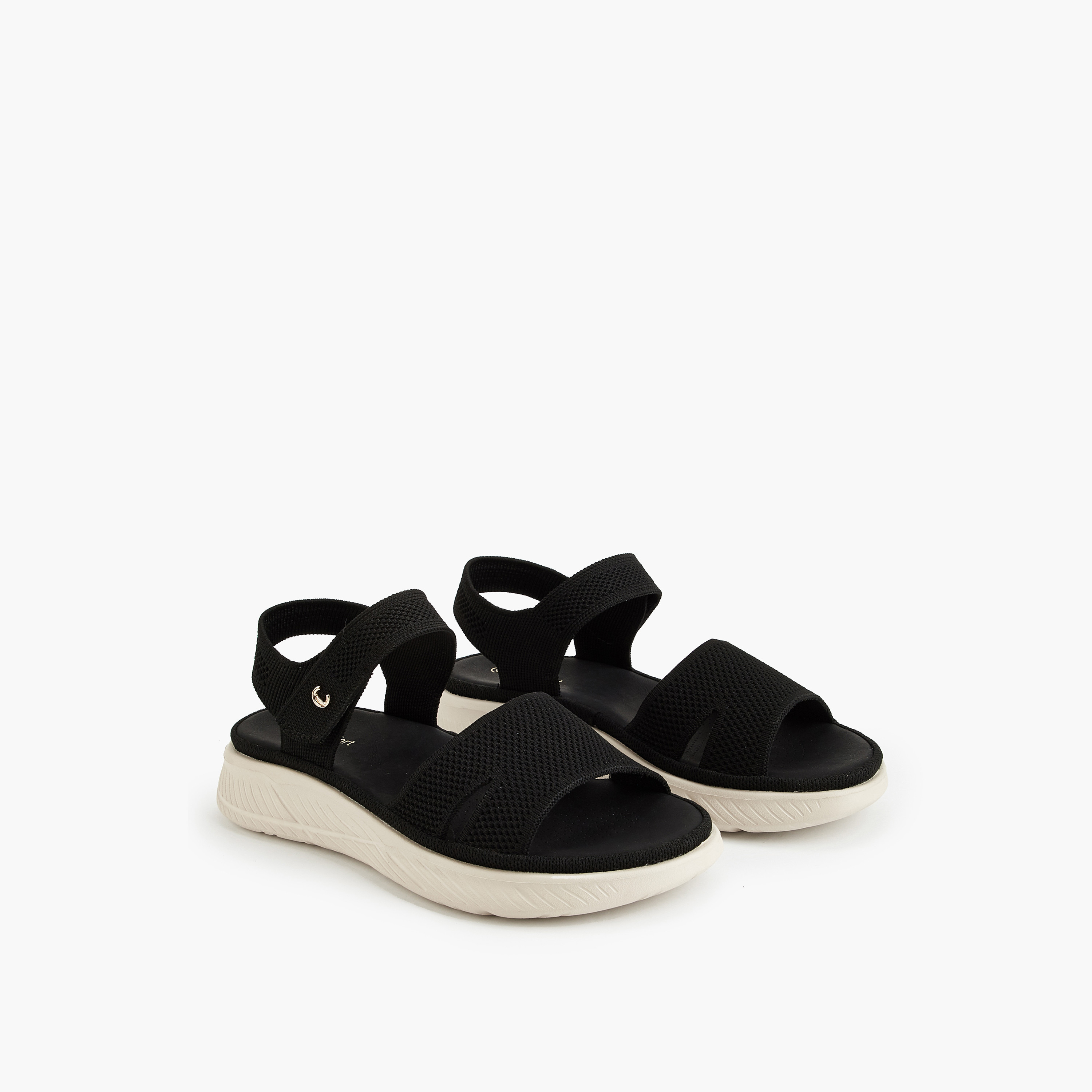 Le Confort Flyknit Textured Sandals with Hook and Loop Closure-women-shoes-sandals-heeled-image-1