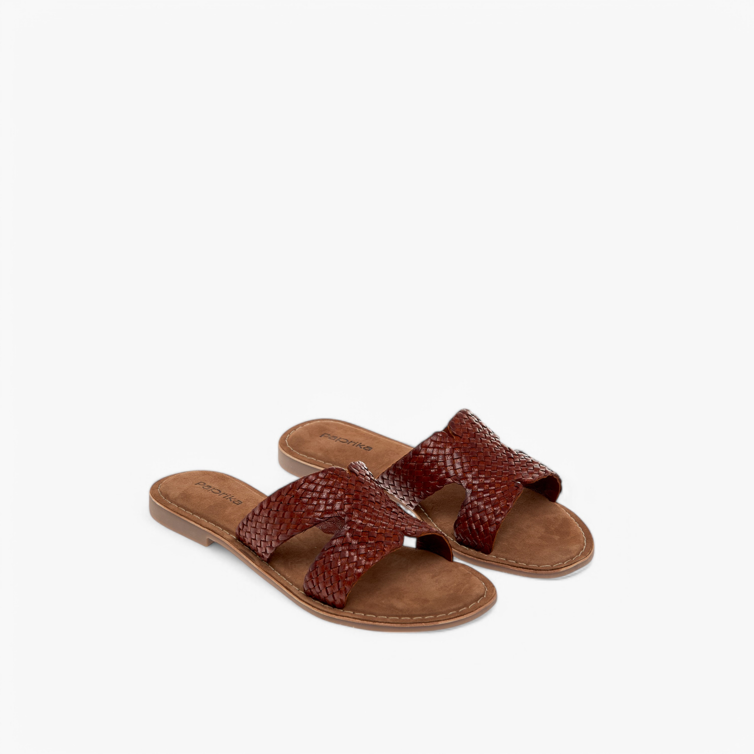 Paprika Textured Leather Slip-On Flat Sandals-women-shoes-flats-sandals-image-1