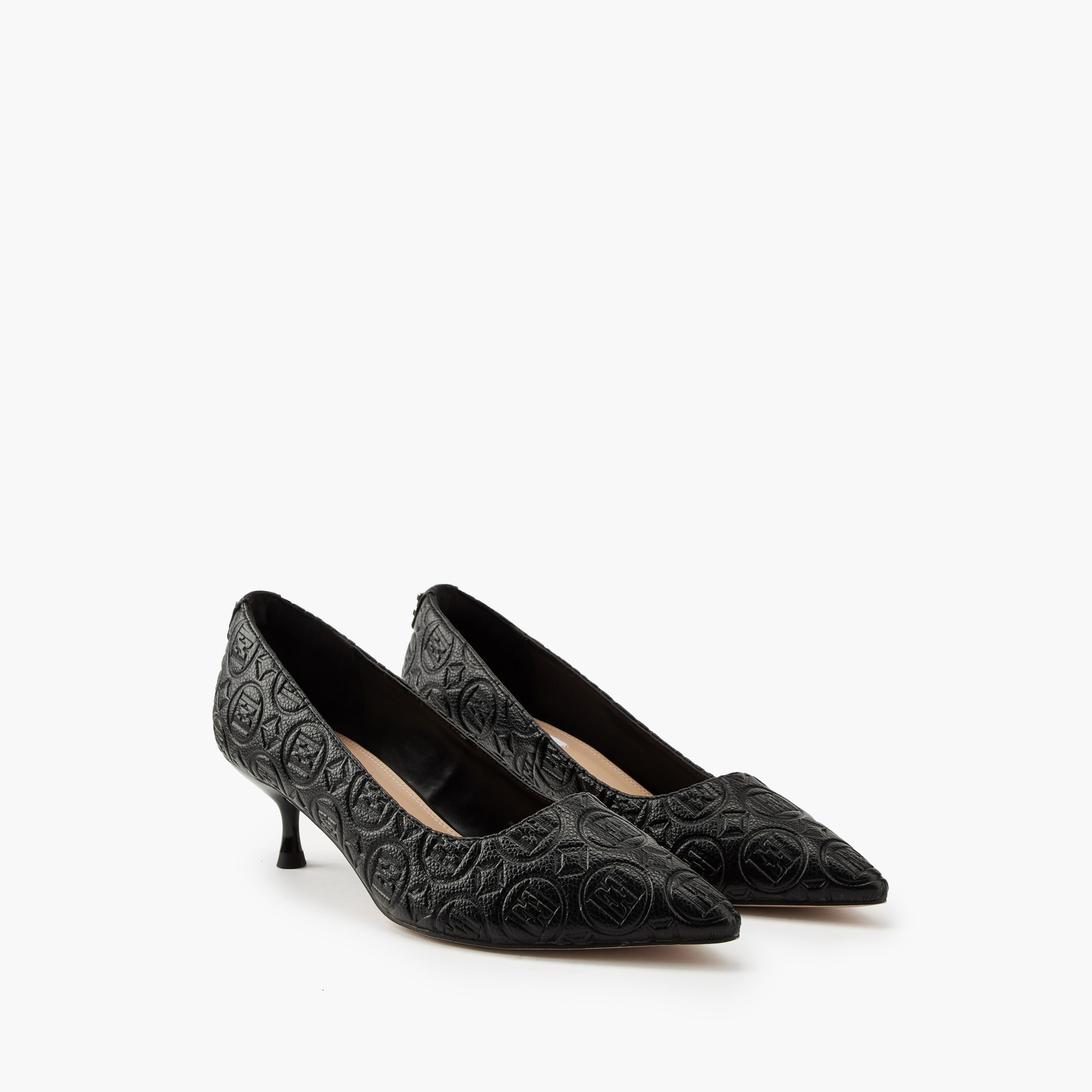 Elle Women's Monogram Embossed Shoes with Kitten Heels-women-shoes-sandals-heeled-image-1