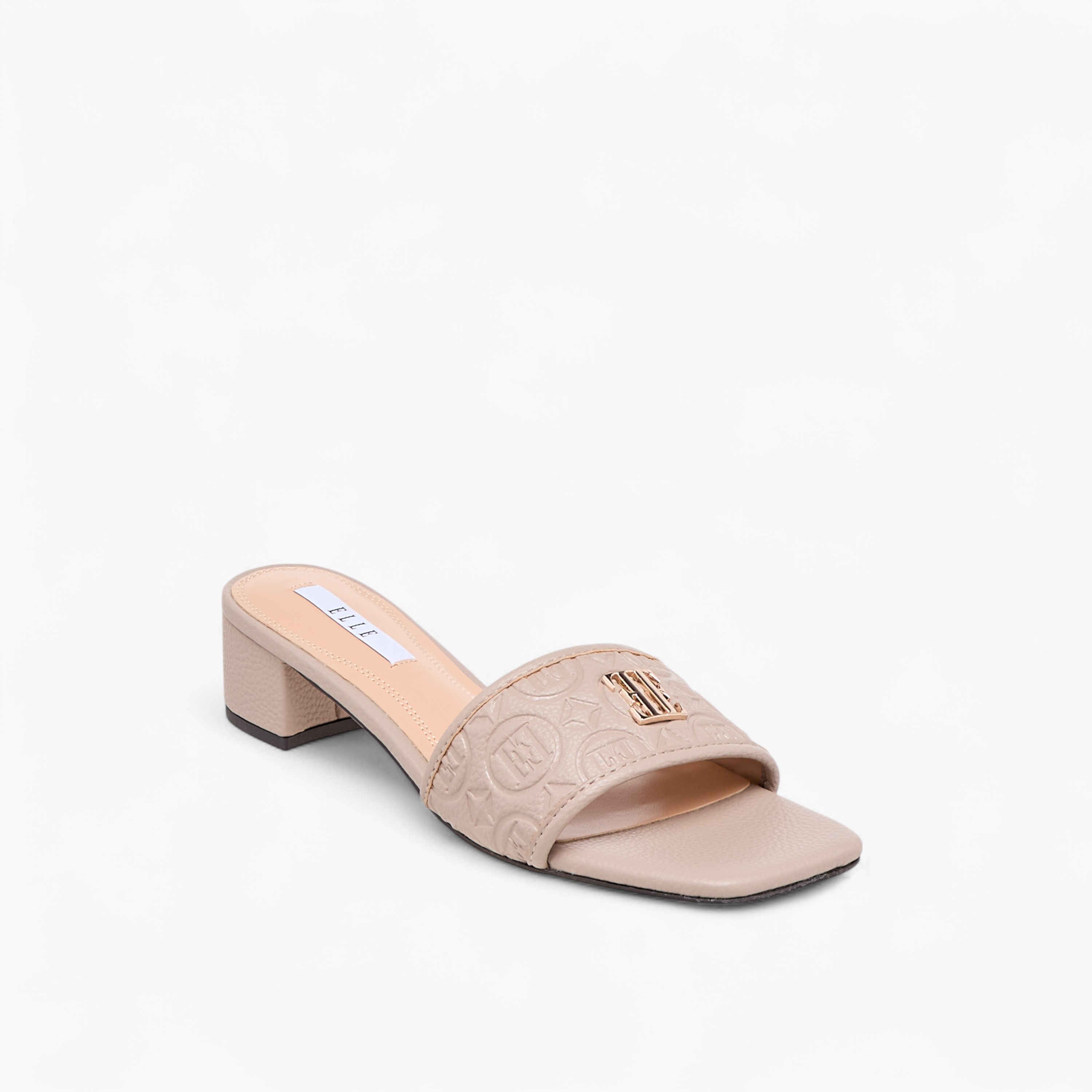 Elle Women's Monogram Embossed Slip-On Sandals with Block Heels-women-shoes-sandals-heeled-image-2