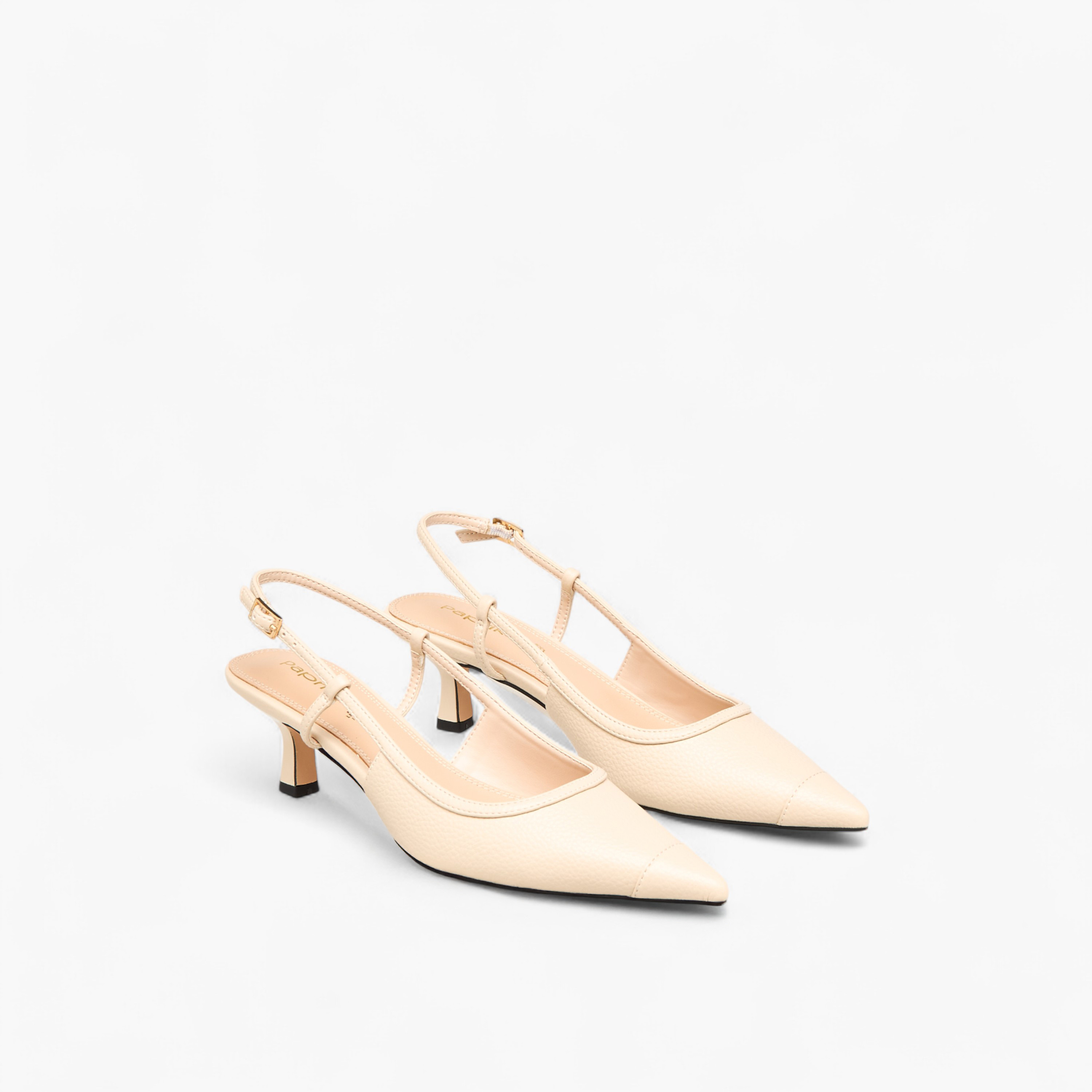 Paprika Textured Pointed Toe Shoes with Buckle Closure and Kitten Heels-women-shoes-sandals-heeled-image-1