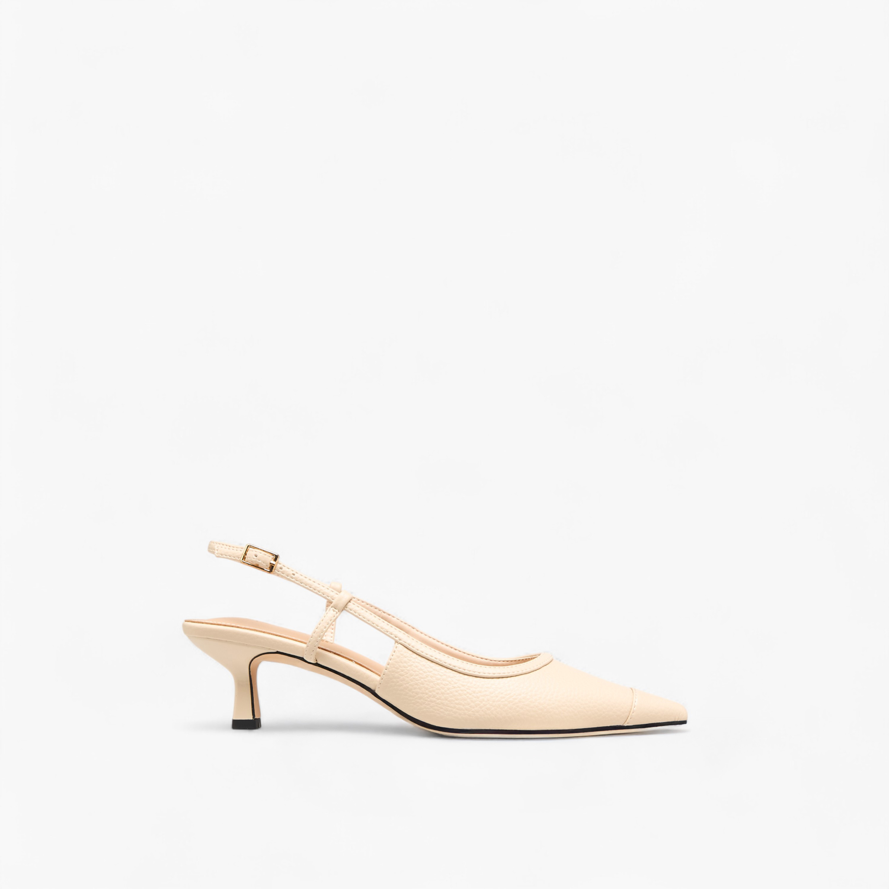 Paprika Textured Pointed Toe Shoes with Buckle Closure and Kitten Heels-women-shoes-sandals-heeled-image-3