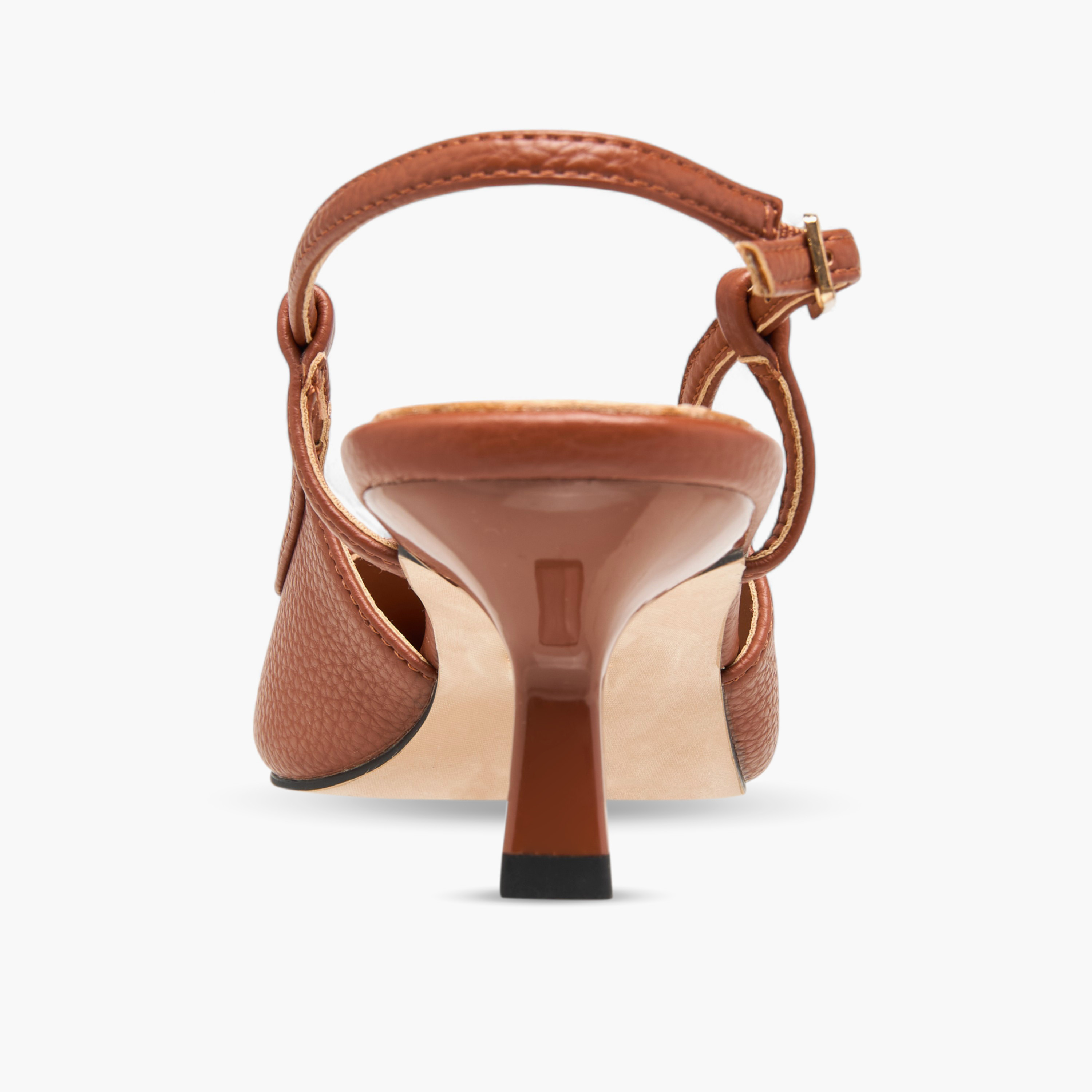 Paprika Textured Pointed Toe Shoes with Buckle Closure and Kitten Heels-women-shoes-sandals-heeled-image-5