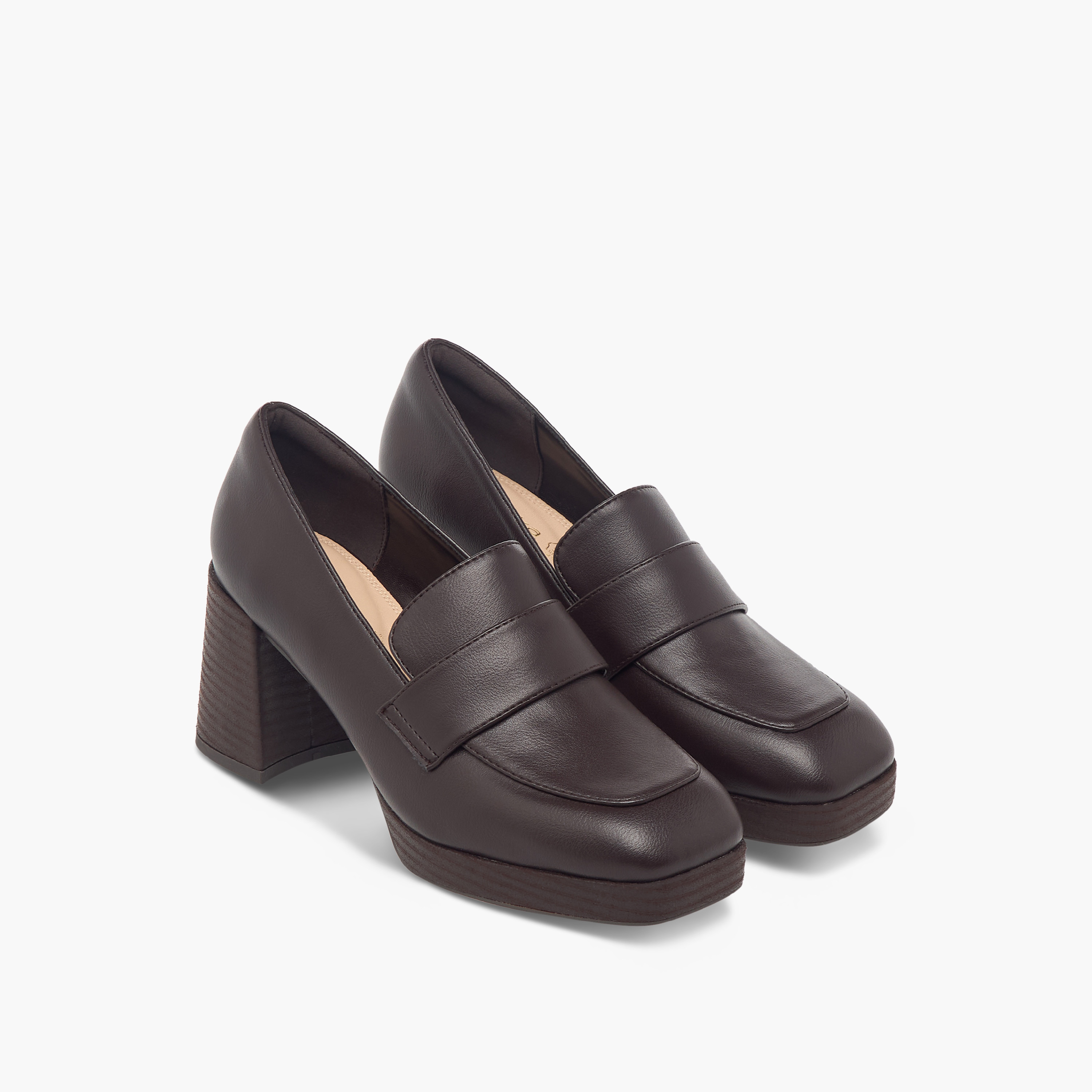 Paprika Solid Slip-On Loafers with Block Heels-women-shoes-heels-image-1