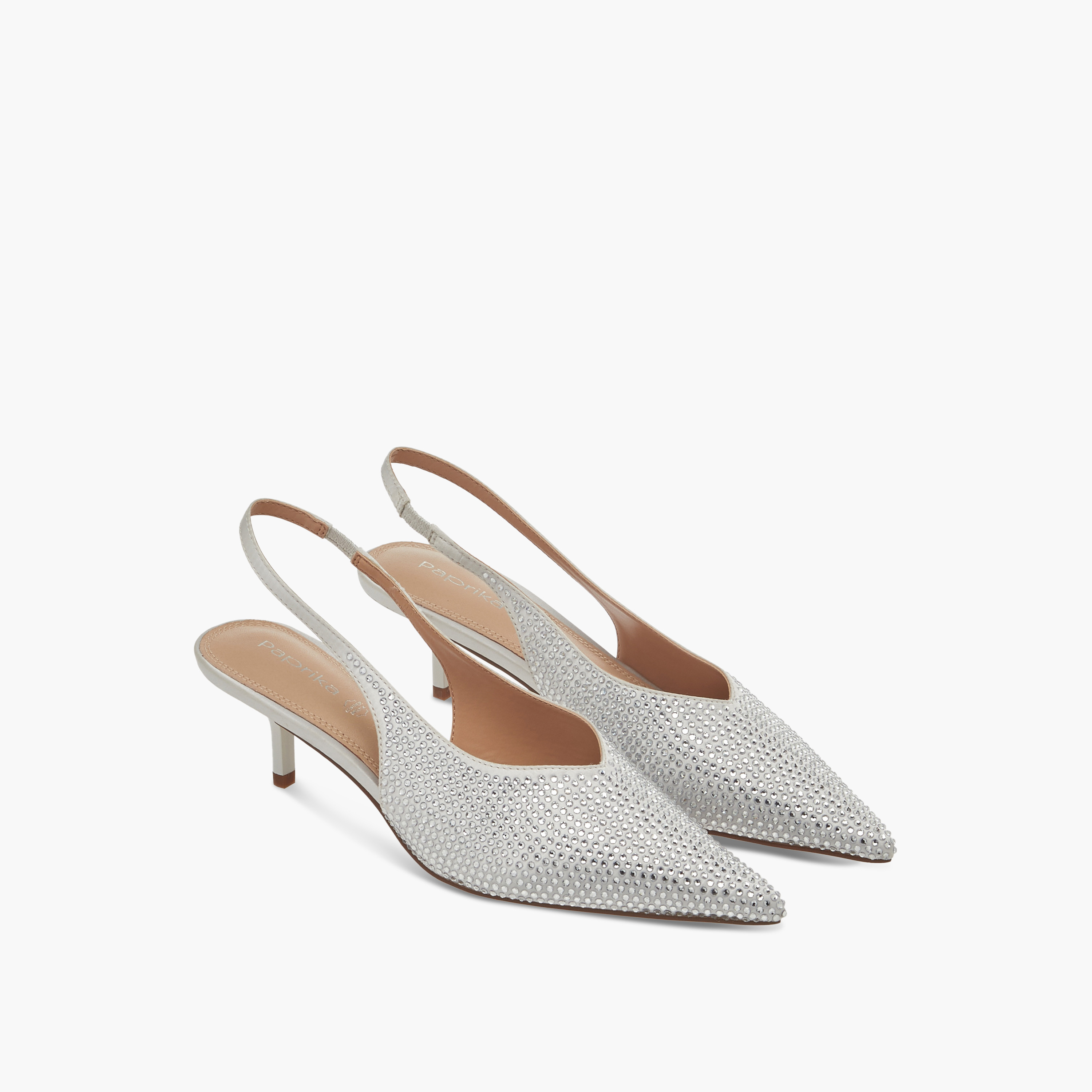Paprika Embellished Pointed Toe Slingback Shoes with Kitten Heels-women-shoes-sandals-heeled-image-1