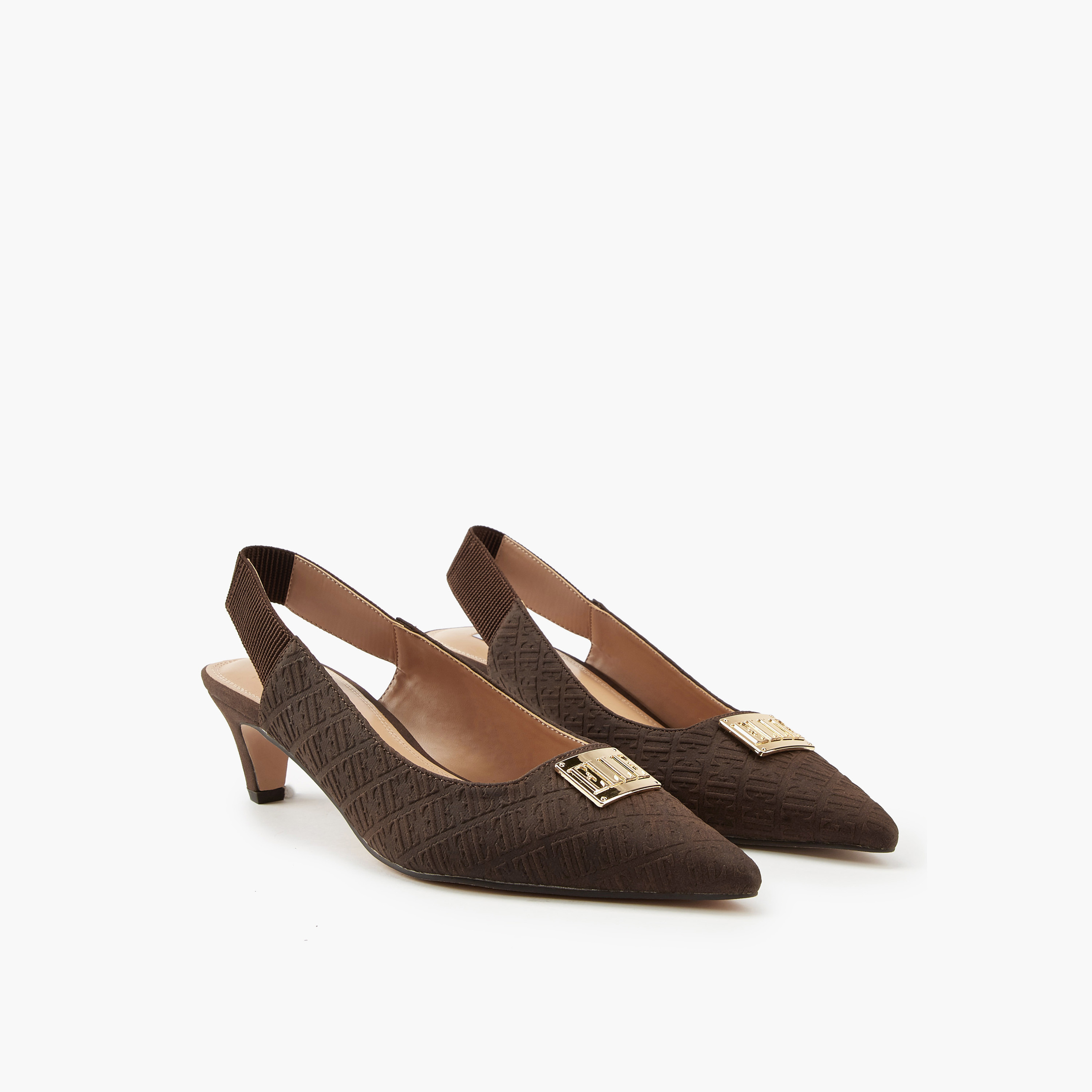 Elle Women's Monogram Embossed Slingback Shoes with Metal Accent-women-shoes-sandals-heeled-image-1